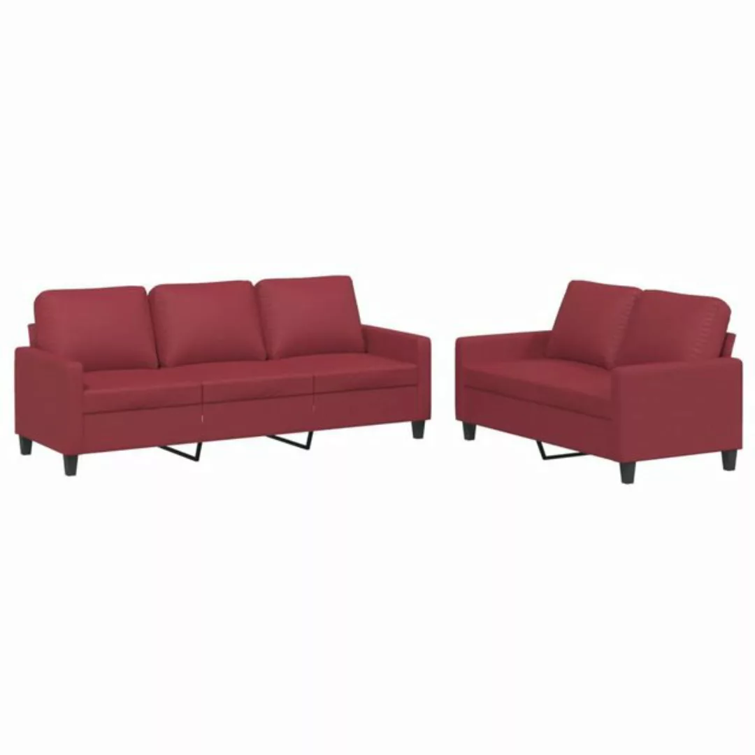 vidaXL Sofa Sofagarnitur mit Kissen Kunstleder, Standard, Rot günstig online kaufen