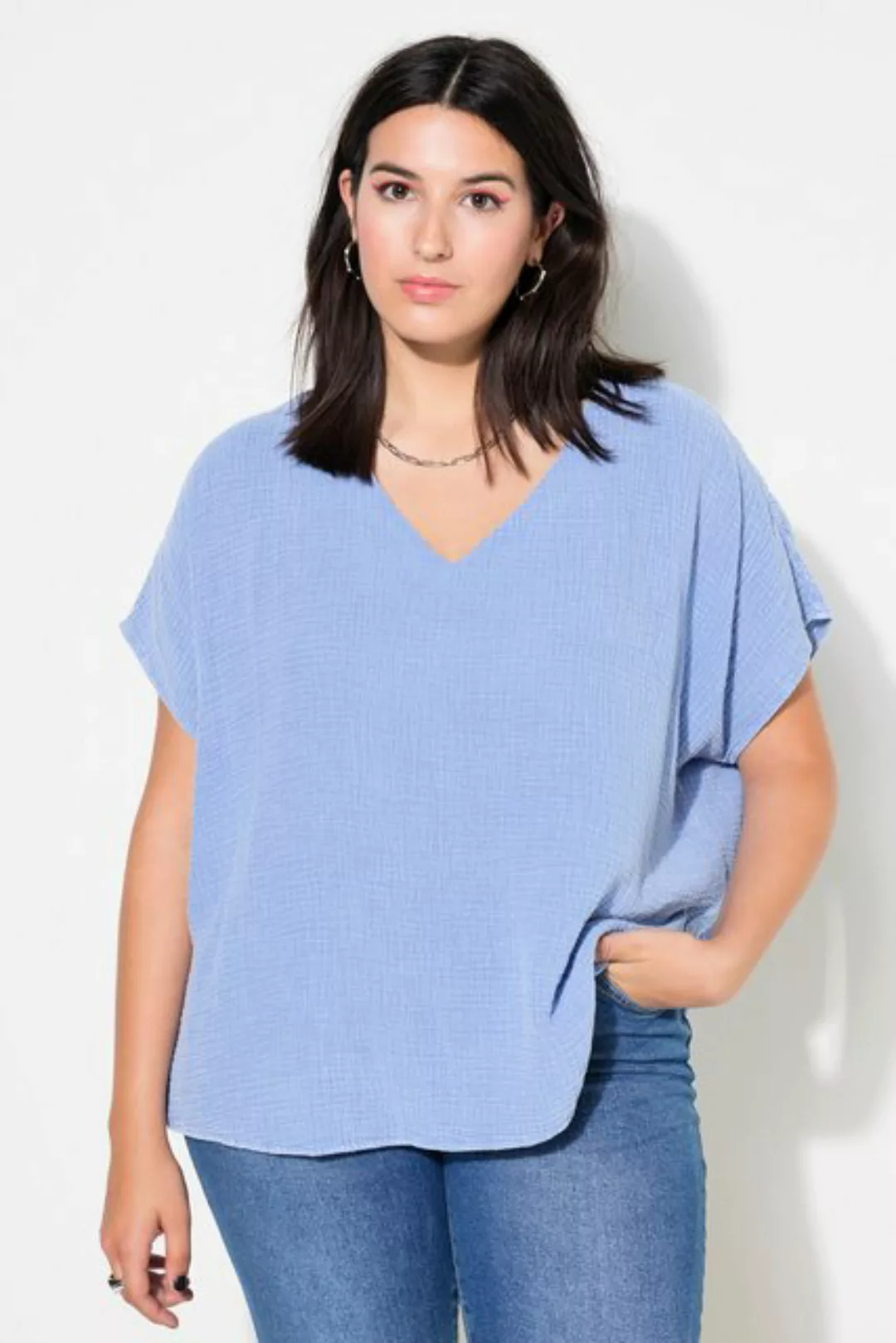 Studio Untold Druckbluse Blusenshirt oversized Musselin V-Ausschnitt günstig online kaufen