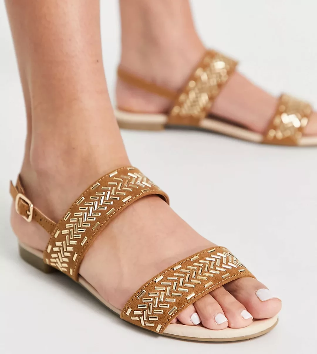 Miss KG – Detroit – Flache Sandalen in Hellbraun mit goldfarbener Verzierun günstig online kaufen