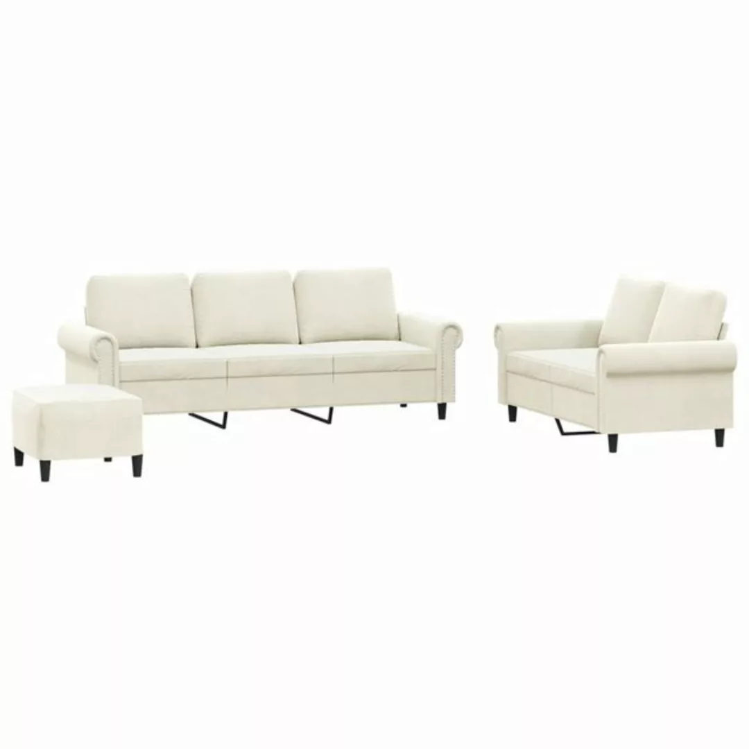 vidaXL Sofa 3-tlg. Sofagarnitur mit Kissen Creme Samt günstig online kaufen