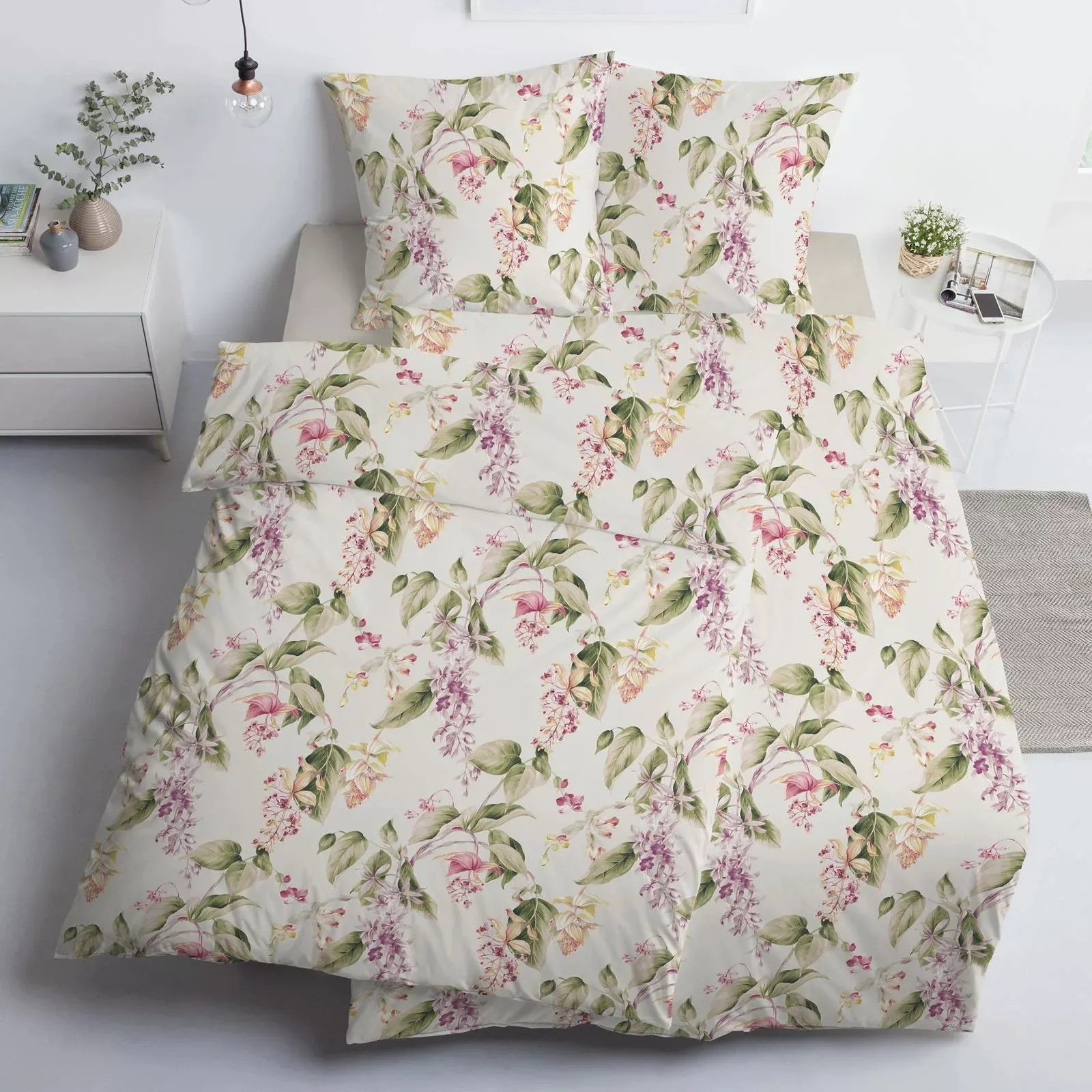 Estella Interlock Jersey Bettwäsche 6952-985 Blumen Blätter 135x200 günstig online kaufen