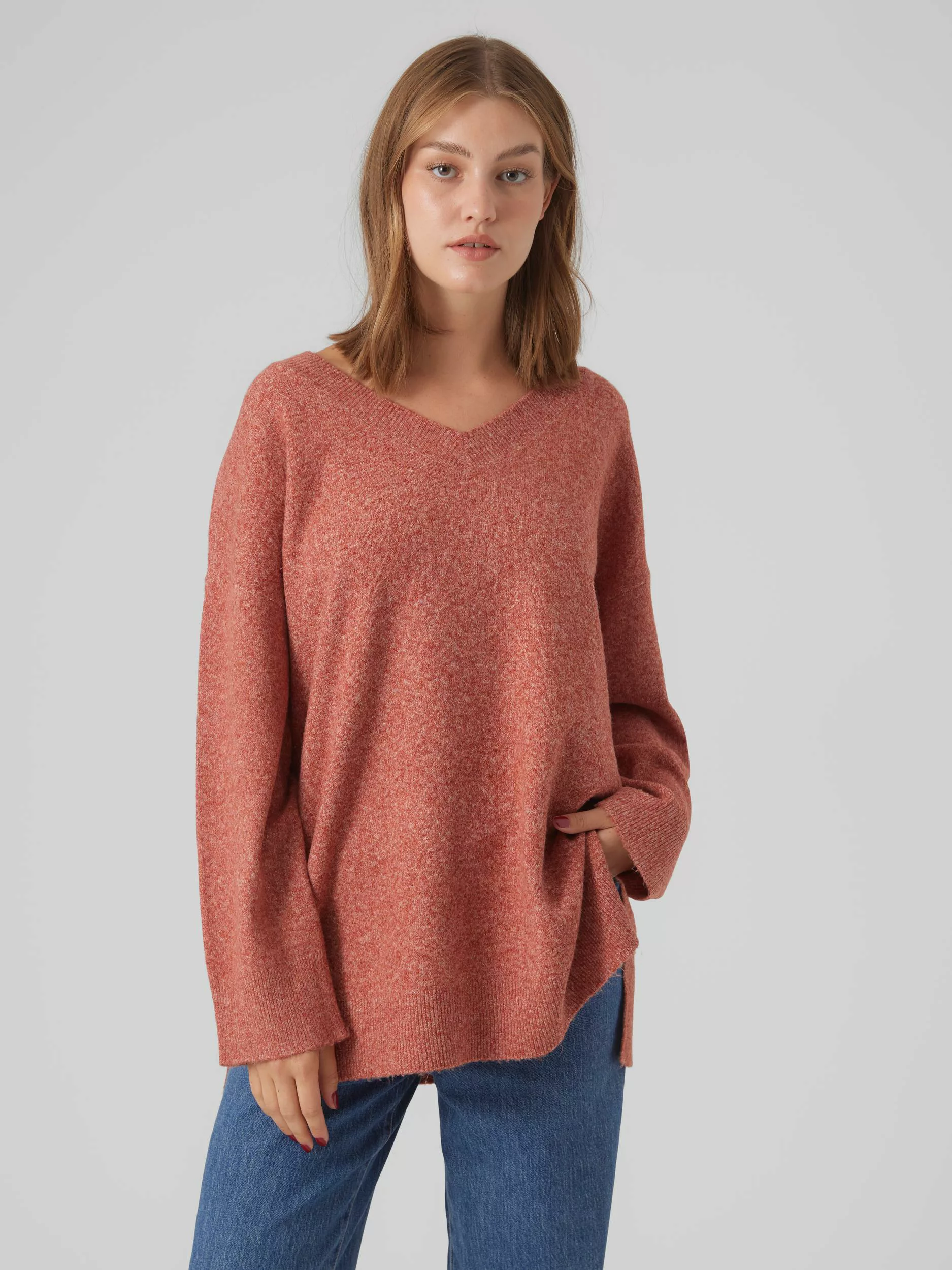 Vero Moda V-Ausschnitt-Pullover "VMDOFFY LS LONG V-NECK PULLOVER GA BOO" günstig online kaufen