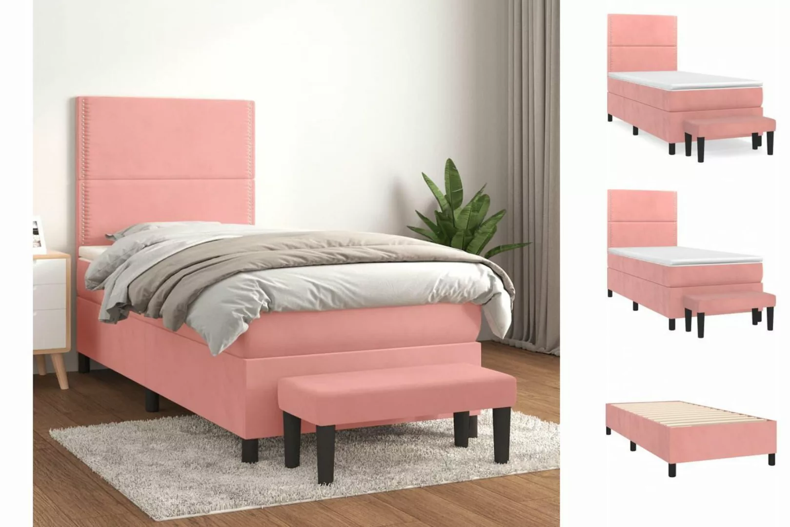 vidaXL Boxspringbett Boxspringbett mit Matratze Rosa 100x200 cm Samt Bett B günstig online kaufen