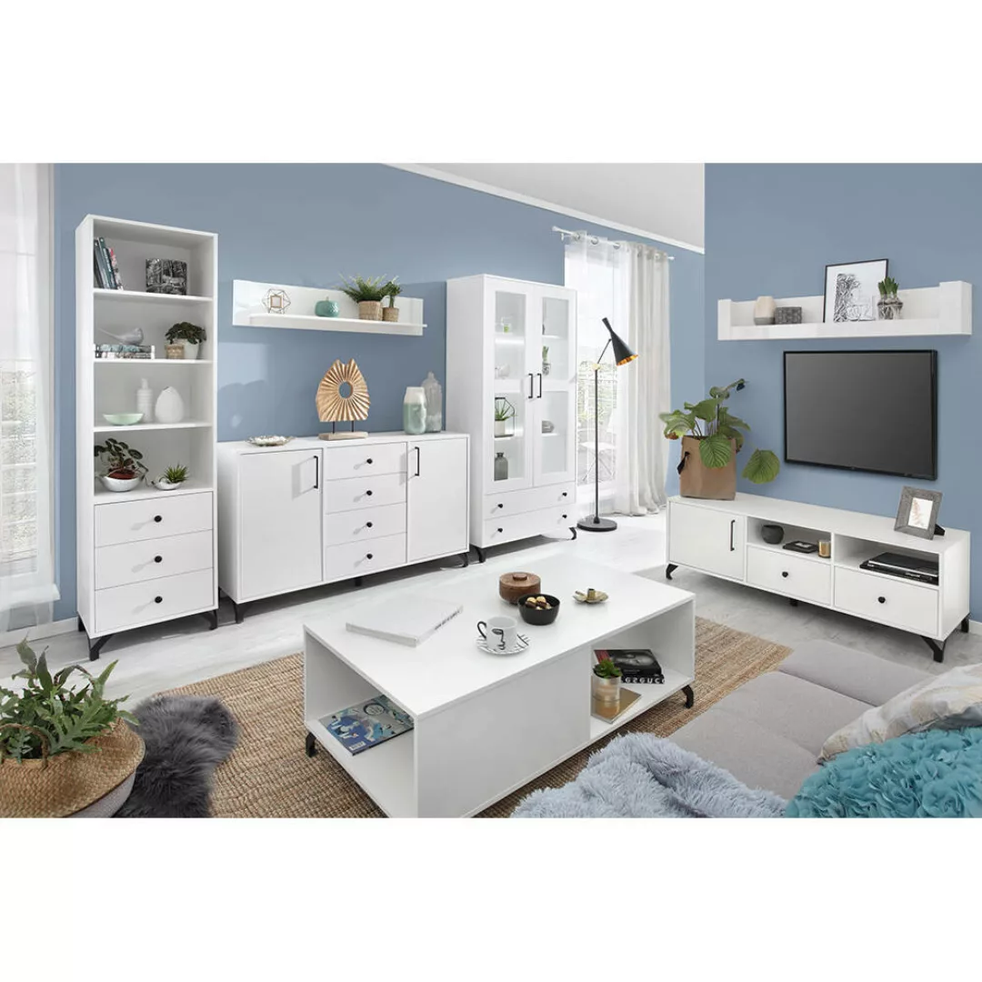 Wohnzimmer Komplett Set mit Beleuchtung weiß BEND-133, 7-teilig mit TV Wand günstig online kaufen