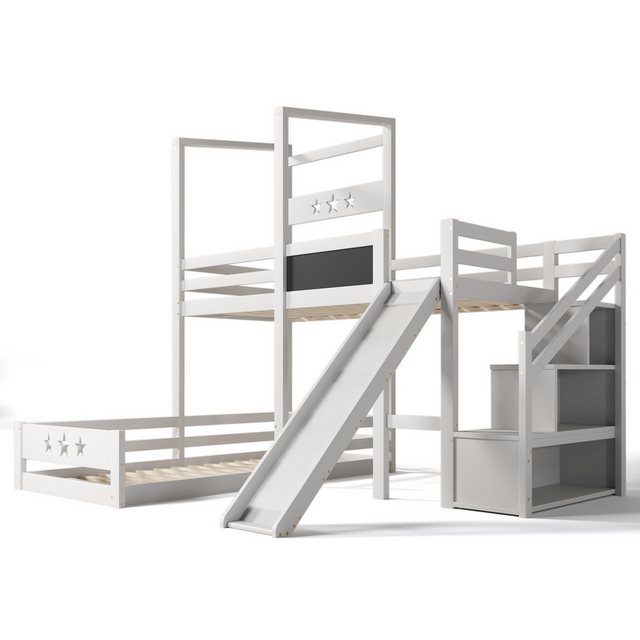 i@home Kinderbett Etagenbett mit Tafel und Rutsche,Treppe mit Stauraum (2x günstig online kaufen
