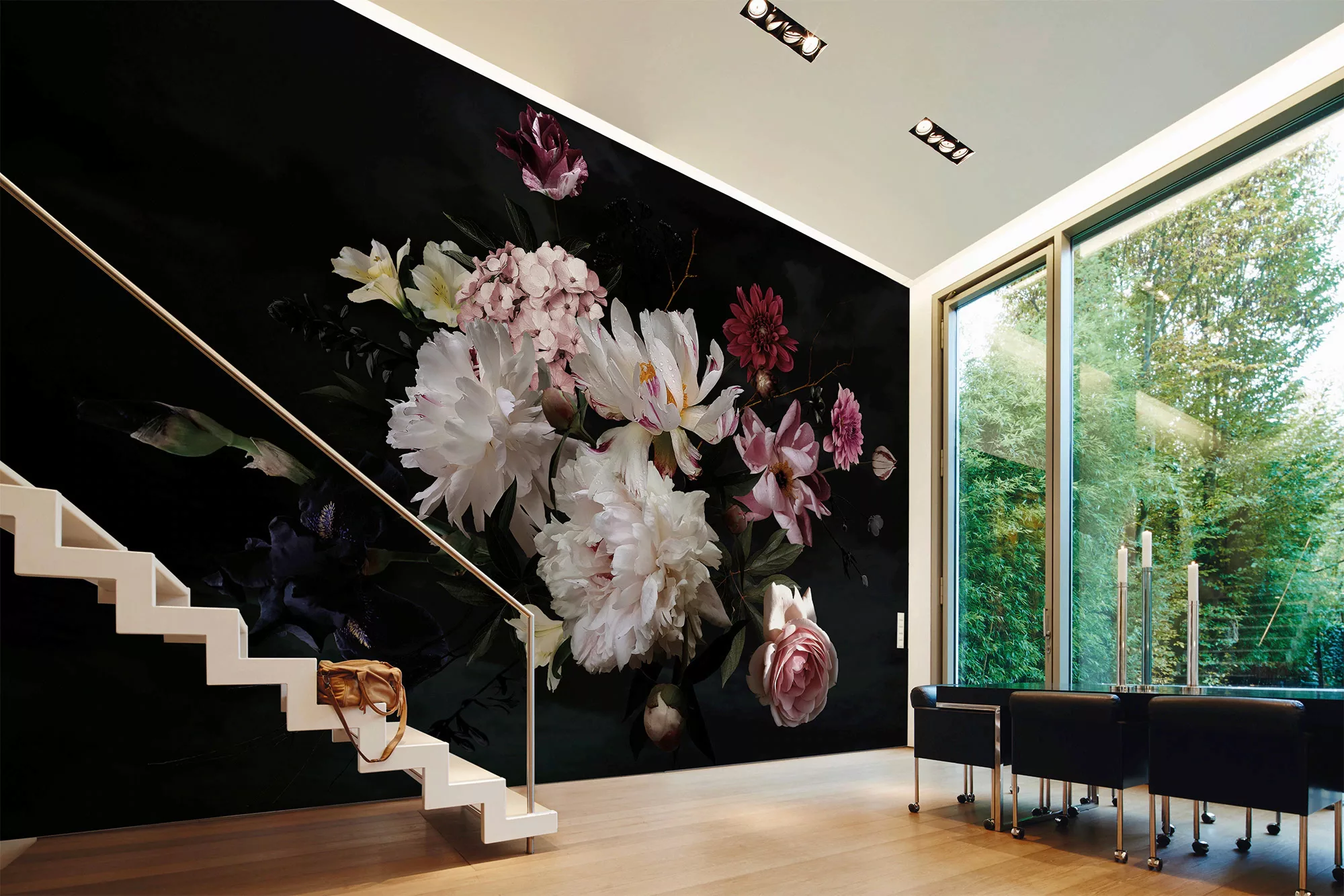 Fototapete Blumenbouquet Weiß Schwarz 3,50 m x 2,55 m FSC® günstig online kaufen