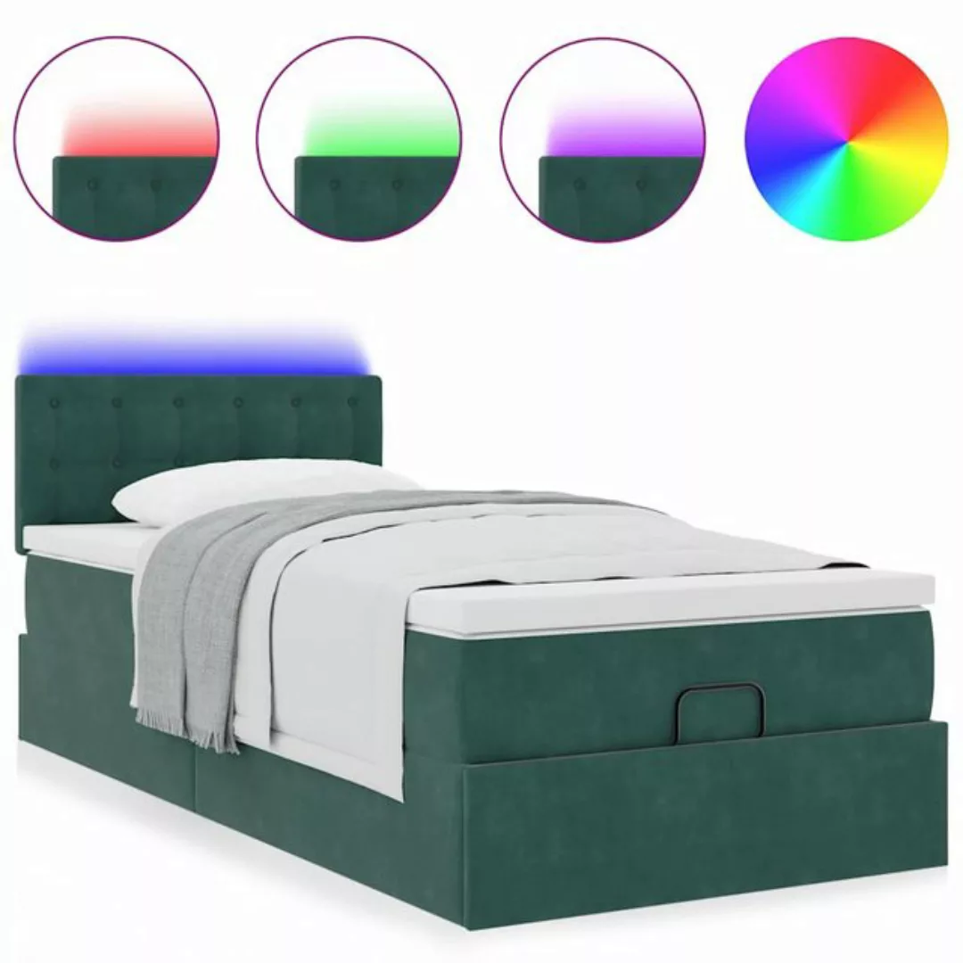 vidaXL Bett, Ottomane Bett mit Matratze & LEDs Dunkelgrün 80x200 cm Samt günstig online kaufen