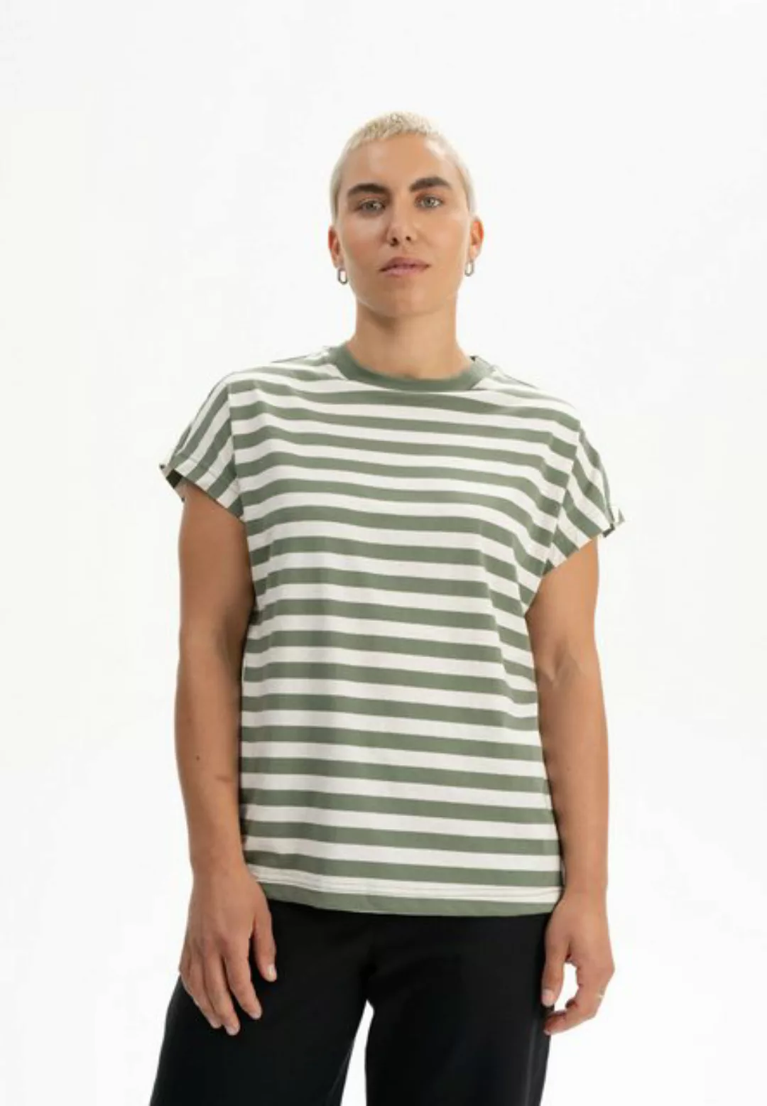 MELA Kurzarmshirt T-Shirt MADHU Stripes Fein gerippter Kragen günstig online kaufen