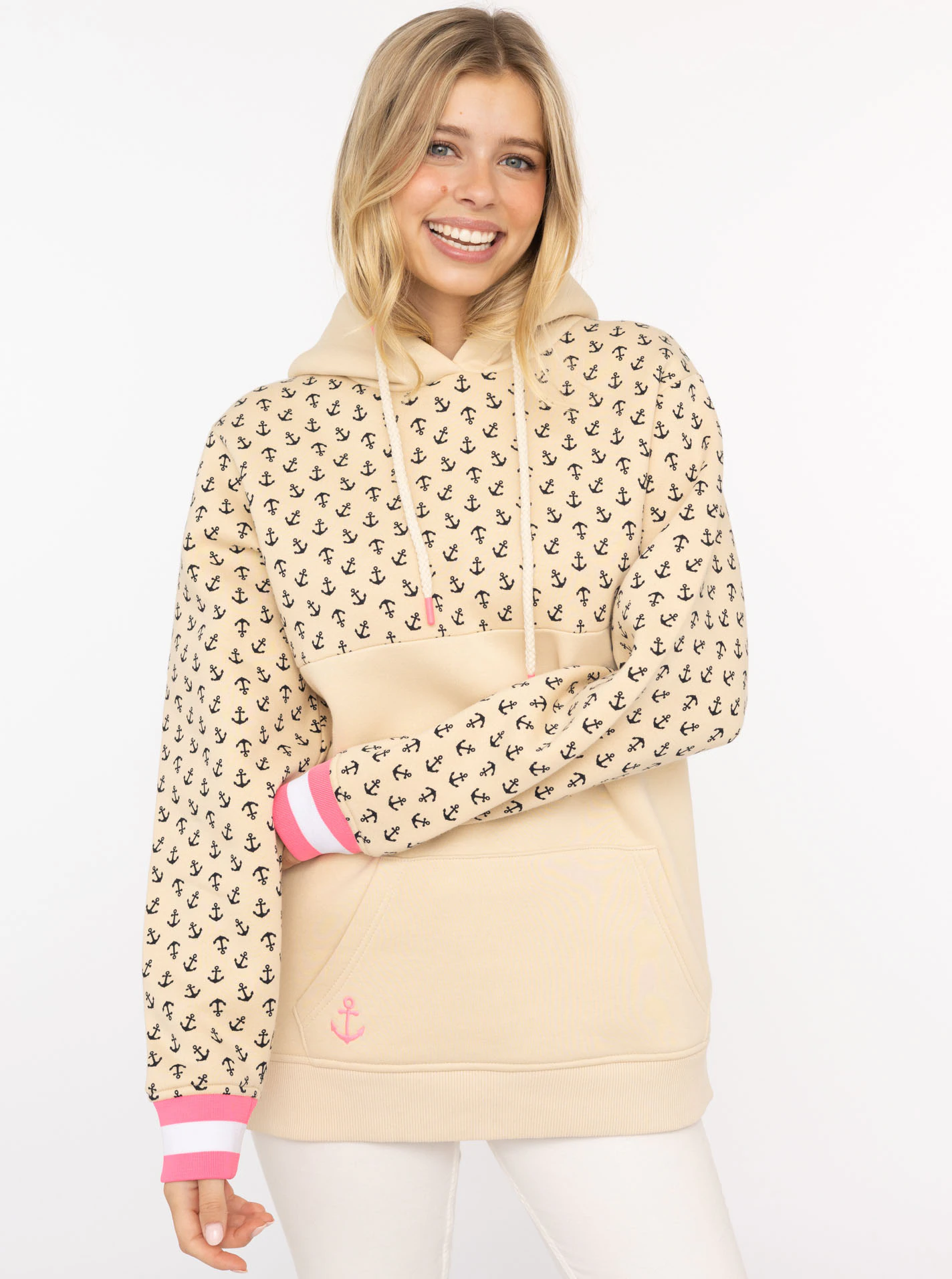 Zwillingsherz Hoodie ""Kleine Anker"", mit kleinen Ankern und gestreiften B günstig online kaufen
