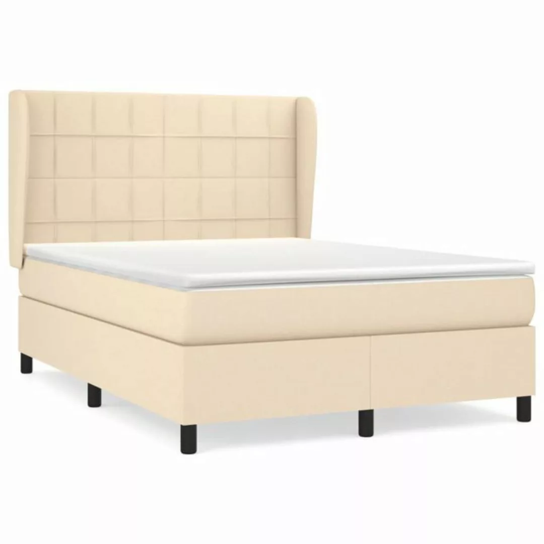 vidaXL Bettgestell Boxspringbett mit Matratze Creme 140x200 cm Stoff Bett B günstig online kaufen