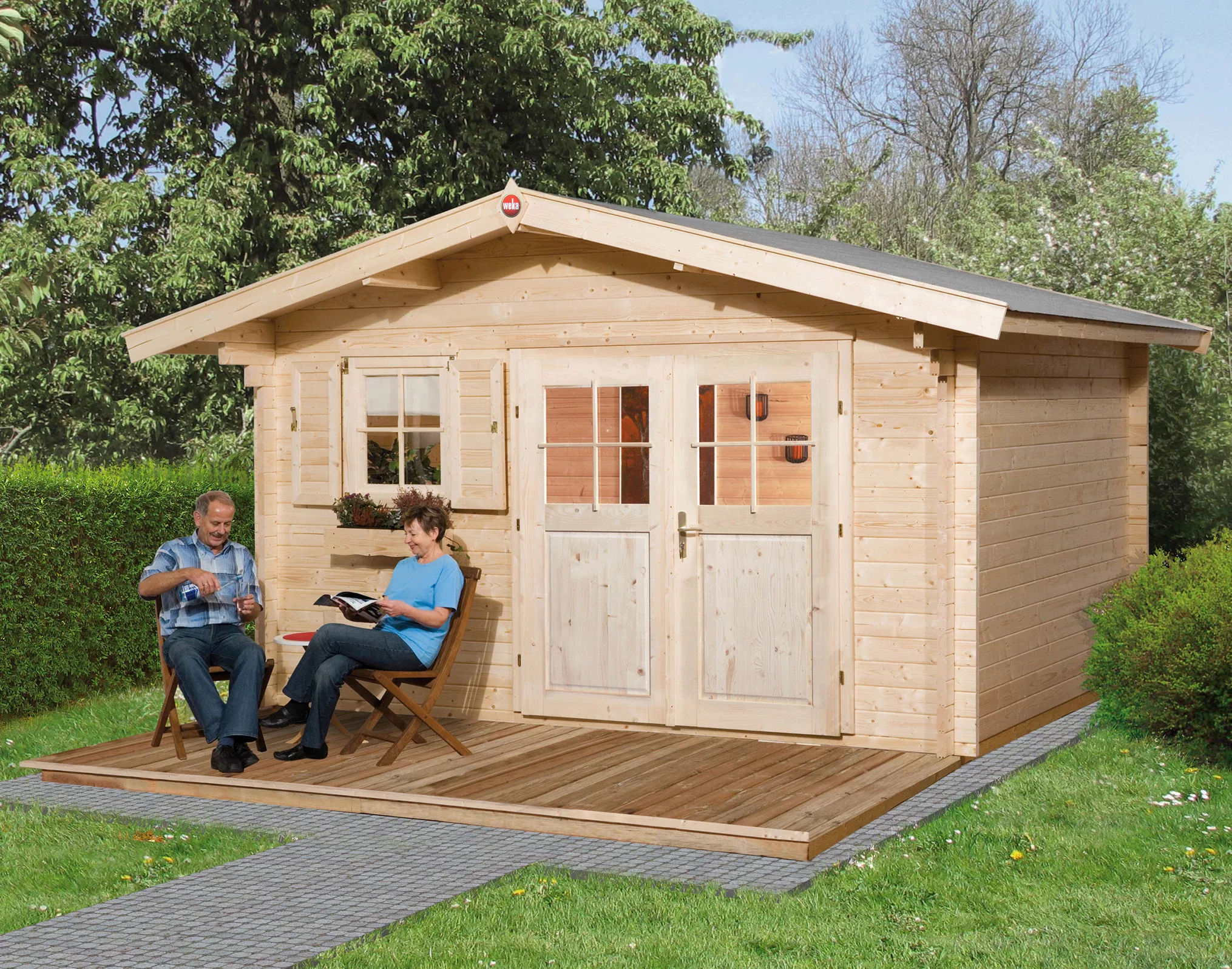 Weka Holz-Gartenhaus Verona Satteldach Unbehandelt 380 cm x 450 cm günstig online kaufen