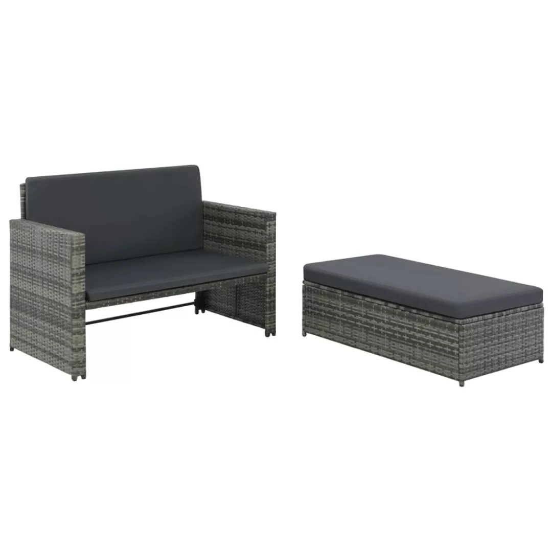 2-tlg. Garten-lounge-set Mit Auflagen Poly Rattan Grau günstig online kaufen