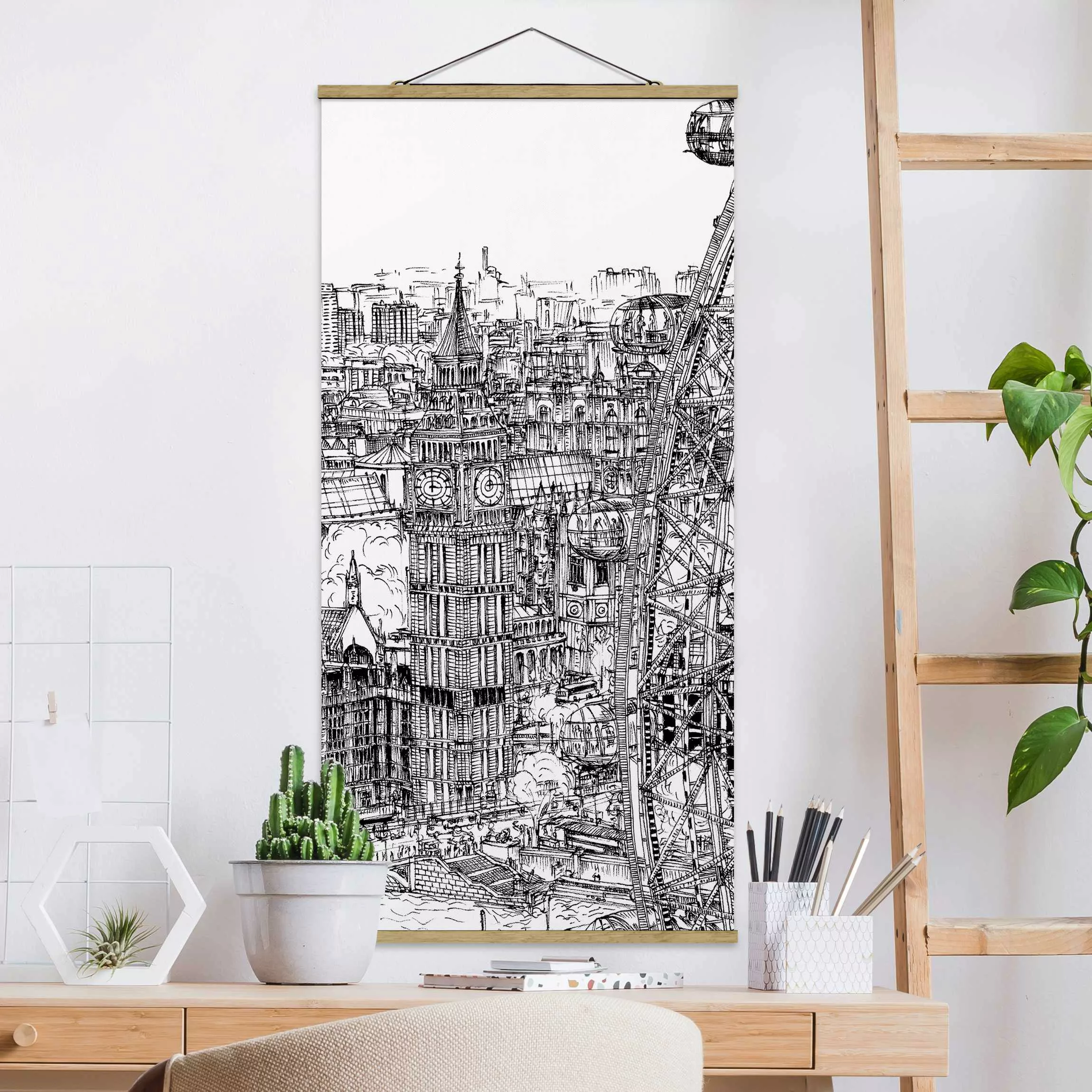 Stoffbild Kunstdruck mit Posterleisten - Hochformat Stadtstudie - London Ey günstig online kaufen