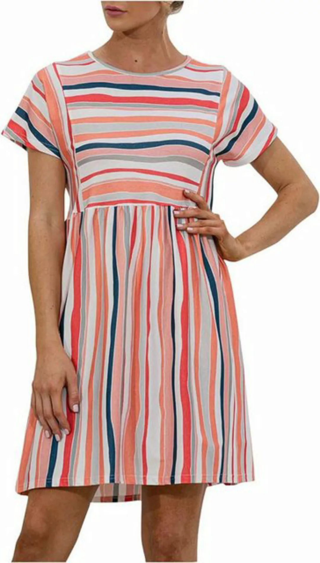 KIKI Blusenkleid Sommerkleid Damen Midi Kleid Rundhals Kurzarm Blusenkleid günstig online kaufen