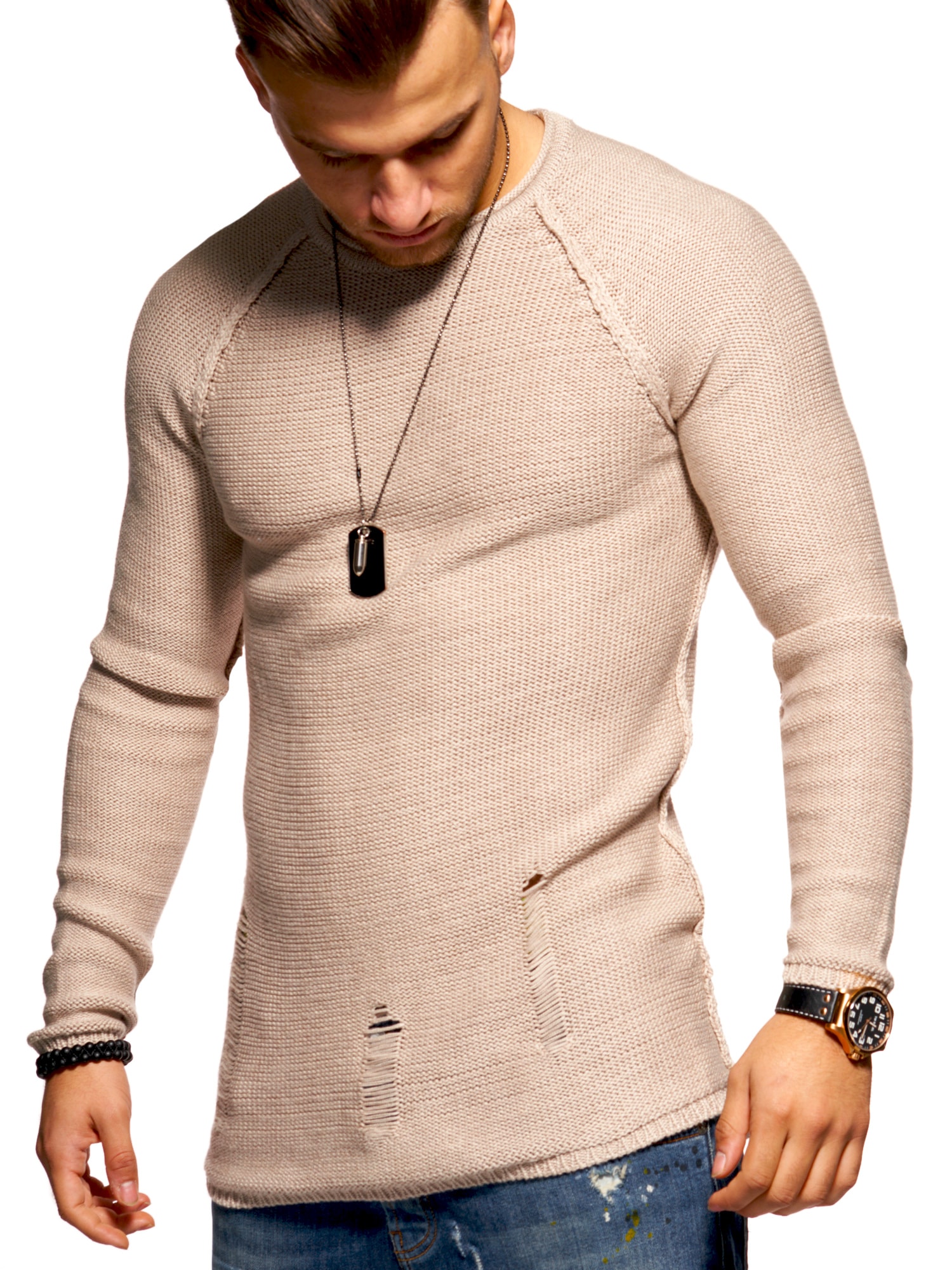 2Y Premium Strickpullover "JOSCHUA", mit Destroyed-Elementen günstig online kaufen