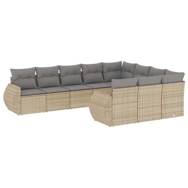 vidaXL Sofaelement 10-tlg. Garten-Sofagarnitur mit Kissen Beige Poly Rattan günstig online kaufen