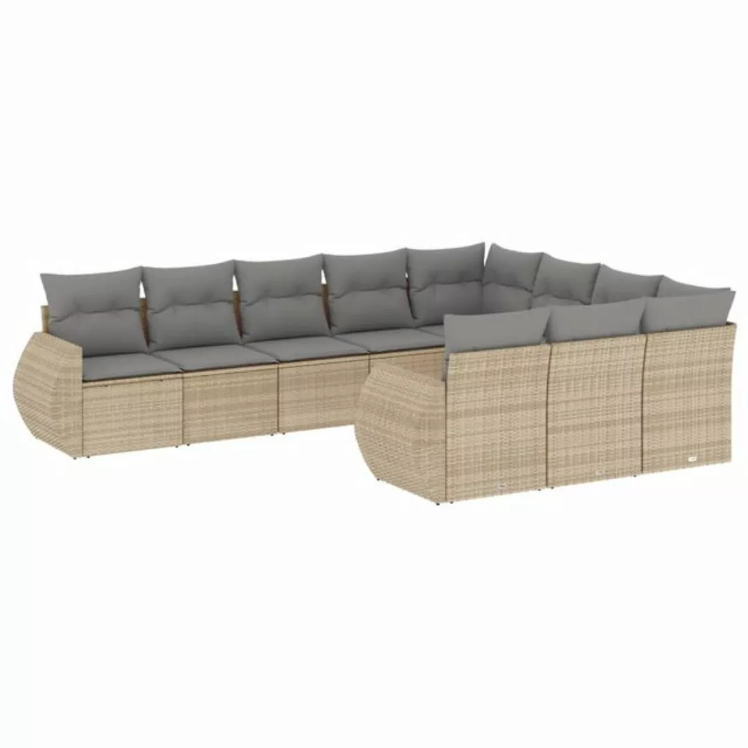 vidaXL Sofaelement 10-tlg. Garten-Sofagarnitur mit Kissen Beige Poly Rattan günstig online kaufen