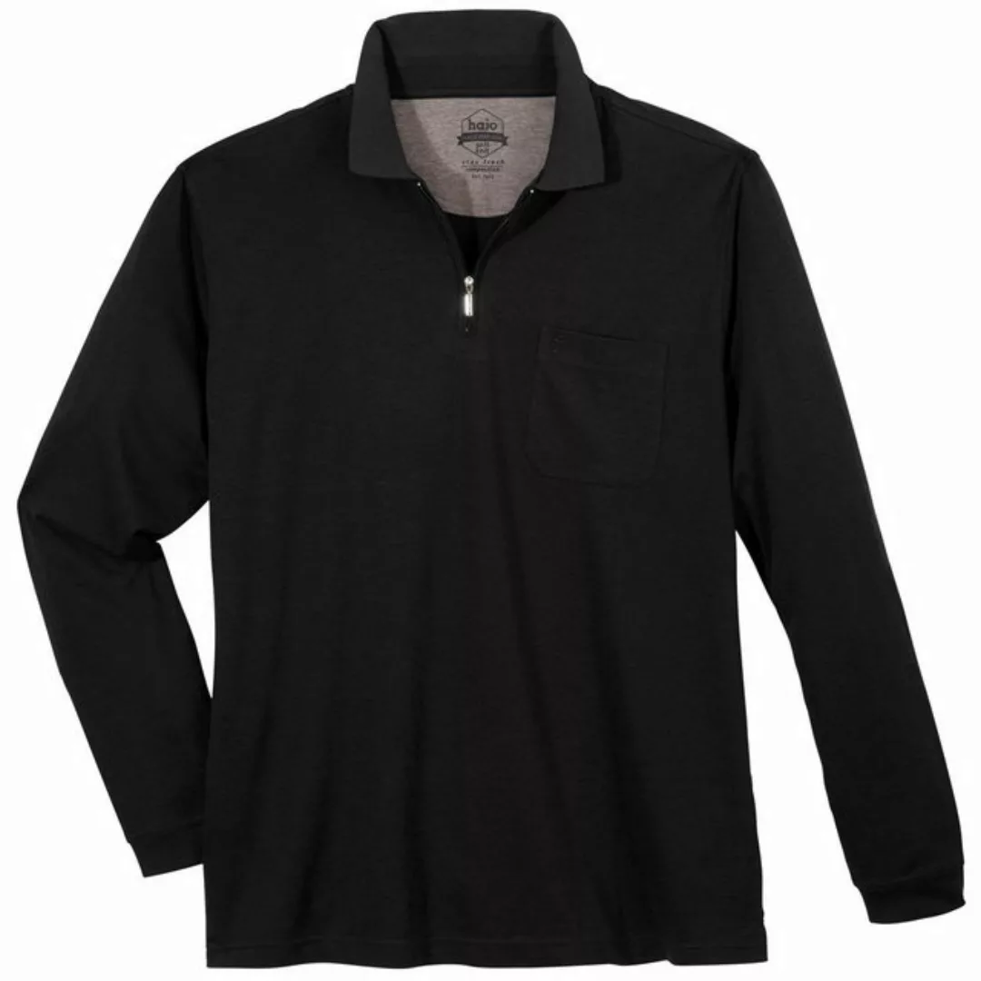 Hajo Langarm-Poloshirt Große Größen Herren Langarm-Poloshirt schwarz Zipper günstig online kaufen