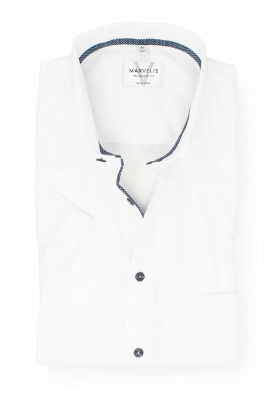 MARVELIS Businesshemd Kurzarmhemd - Modern Fit - Struktur - Weiß günstig online kaufen