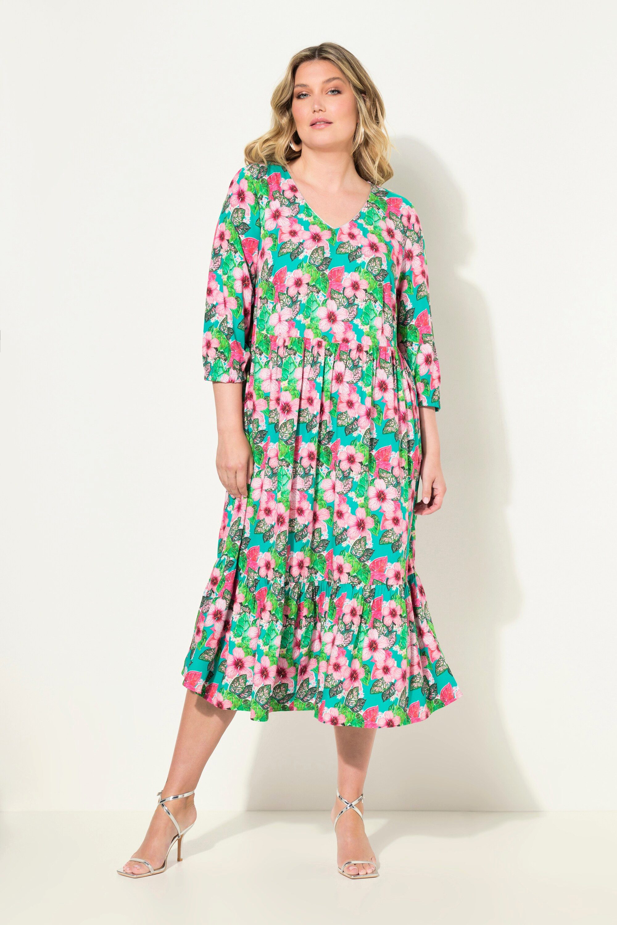 MIAMODA Jerseykleid Midikleid A-Linie Blütenmuster Zierband günstig online kaufen