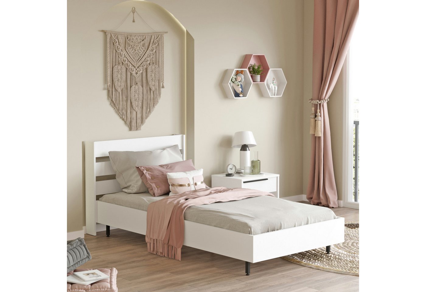 en.casa Einzelbett, »Vesanto« mit Lattenrost 100 x 200 cm Weiß günstig online kaufen