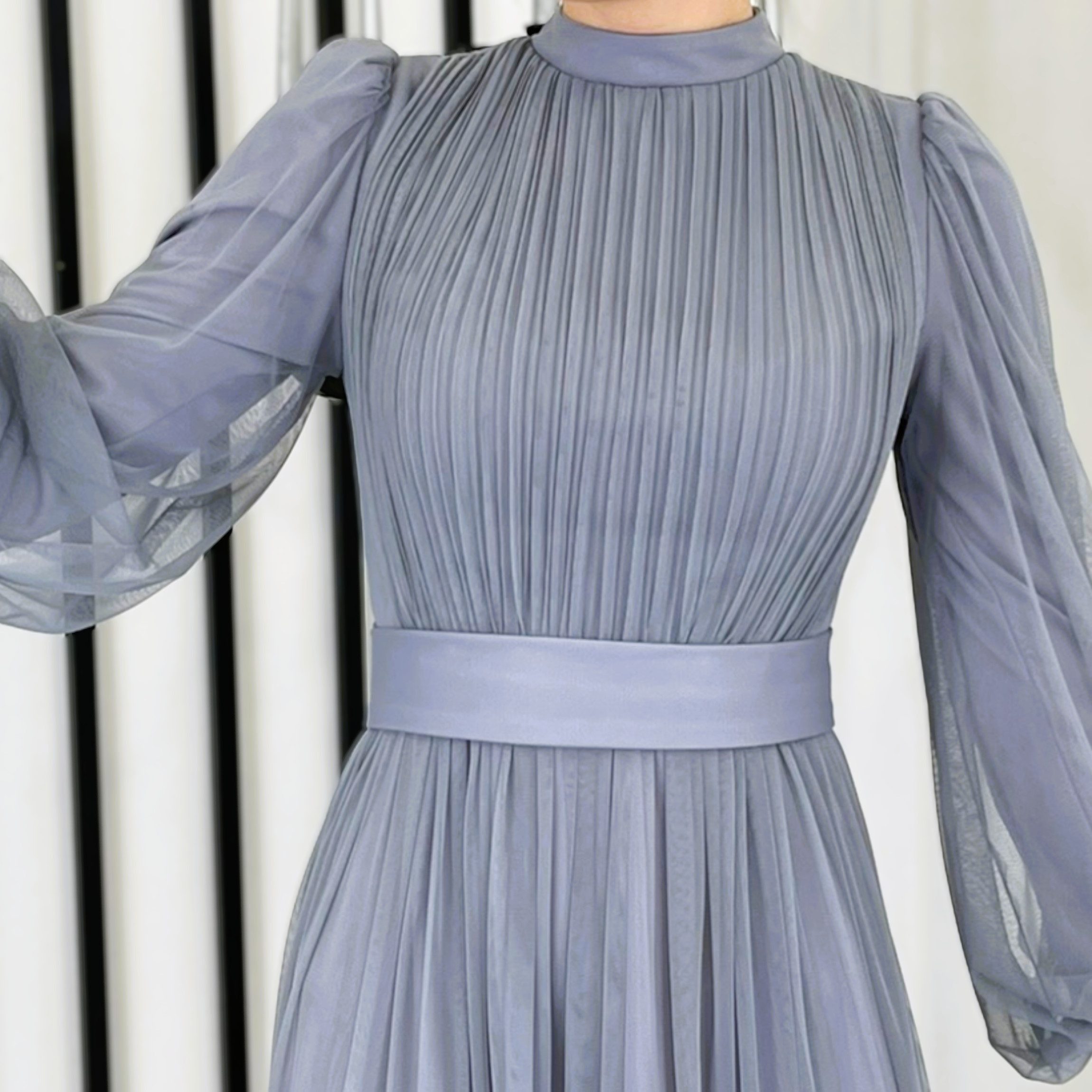 fashionshowcase Tüllkleid Damen Abendkleid Maxilänge Abaya-Stil günstig online kaufen