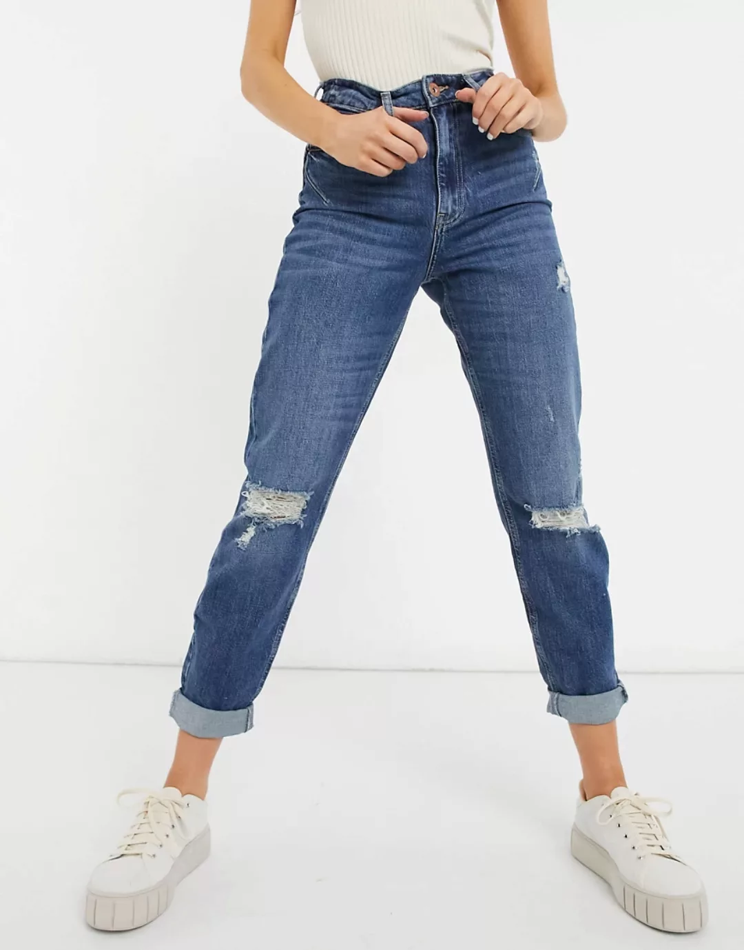 River Island – Jeans im Stil der 90er-Jahre mit hohem Bund in mittelblauer günstig online kaufen