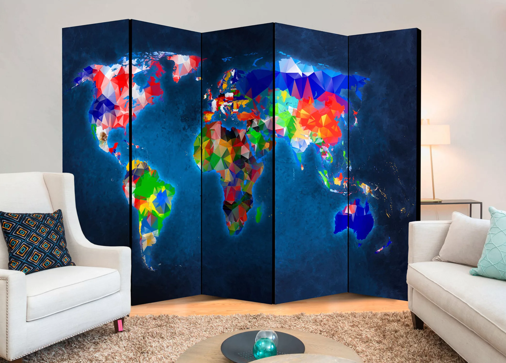 5-teiliges Paravent - Room Divider – Colorful Map günstig online kaufen