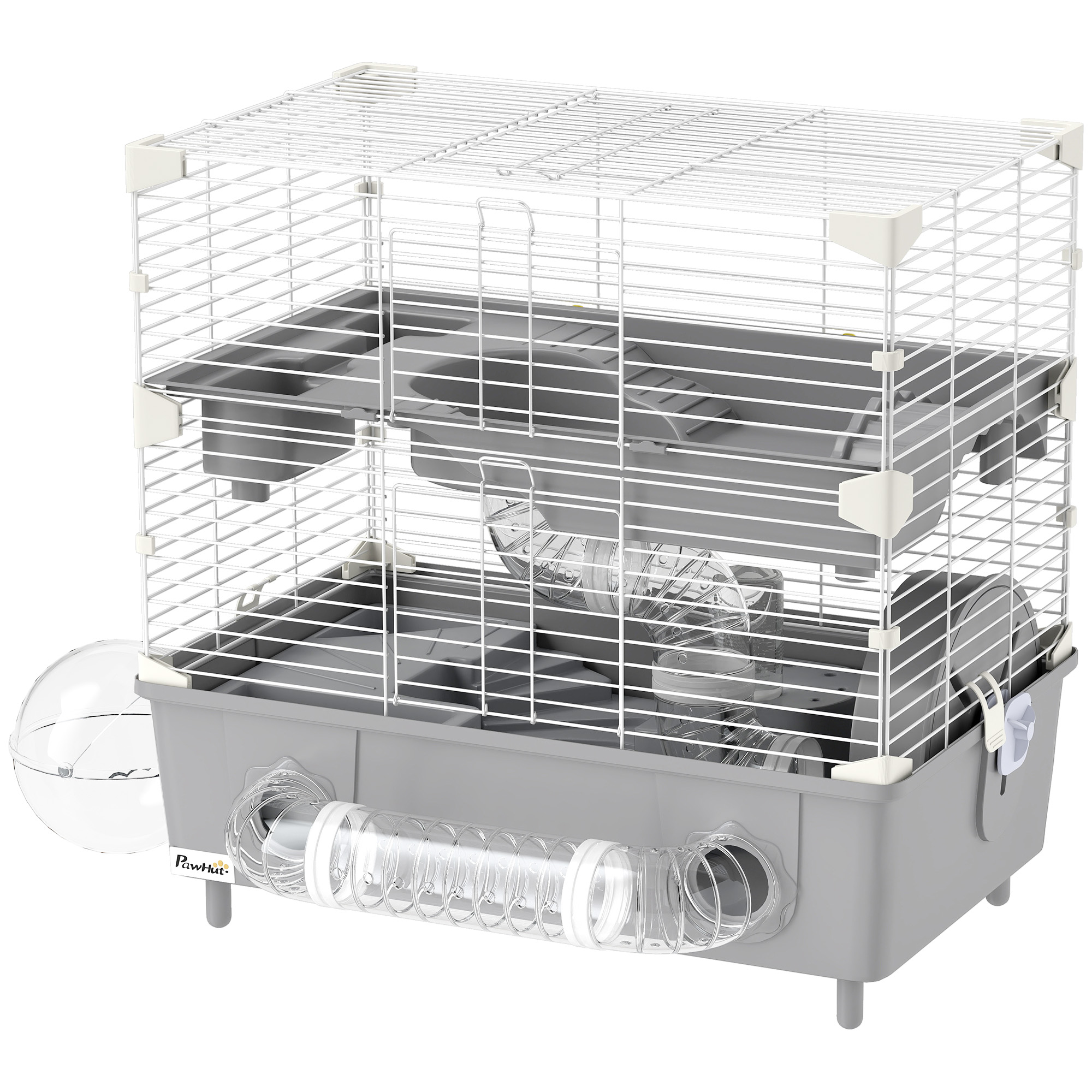 PawHut Hamsterkäfig mit 2 Etagen und 3 Türen mit Laufrad, Streu und Spielrö günstig online kaufen