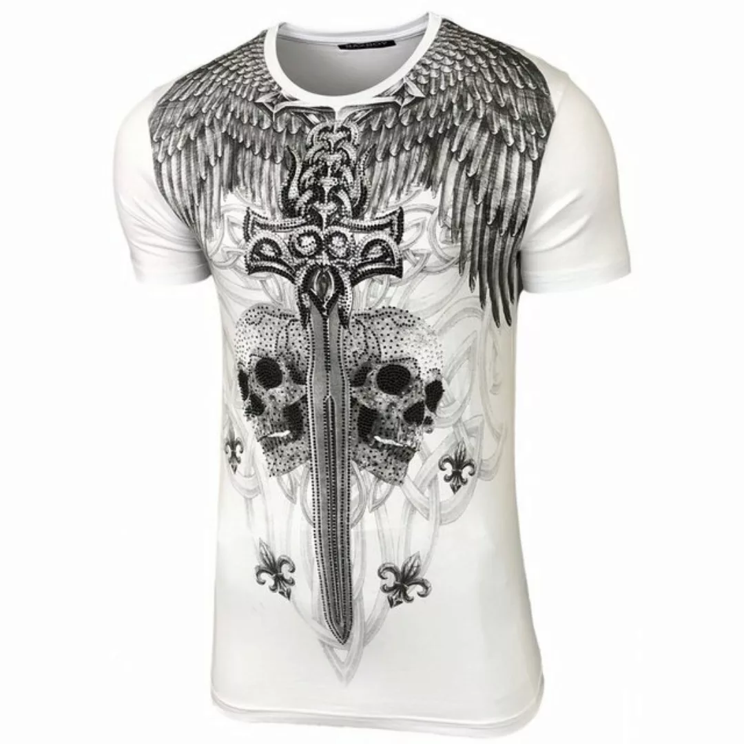 Baxboy T-Shirt Baxboy Herren Rundhals Strass Steinen T-Shirt mit Motiv Desi günstig online kaufen