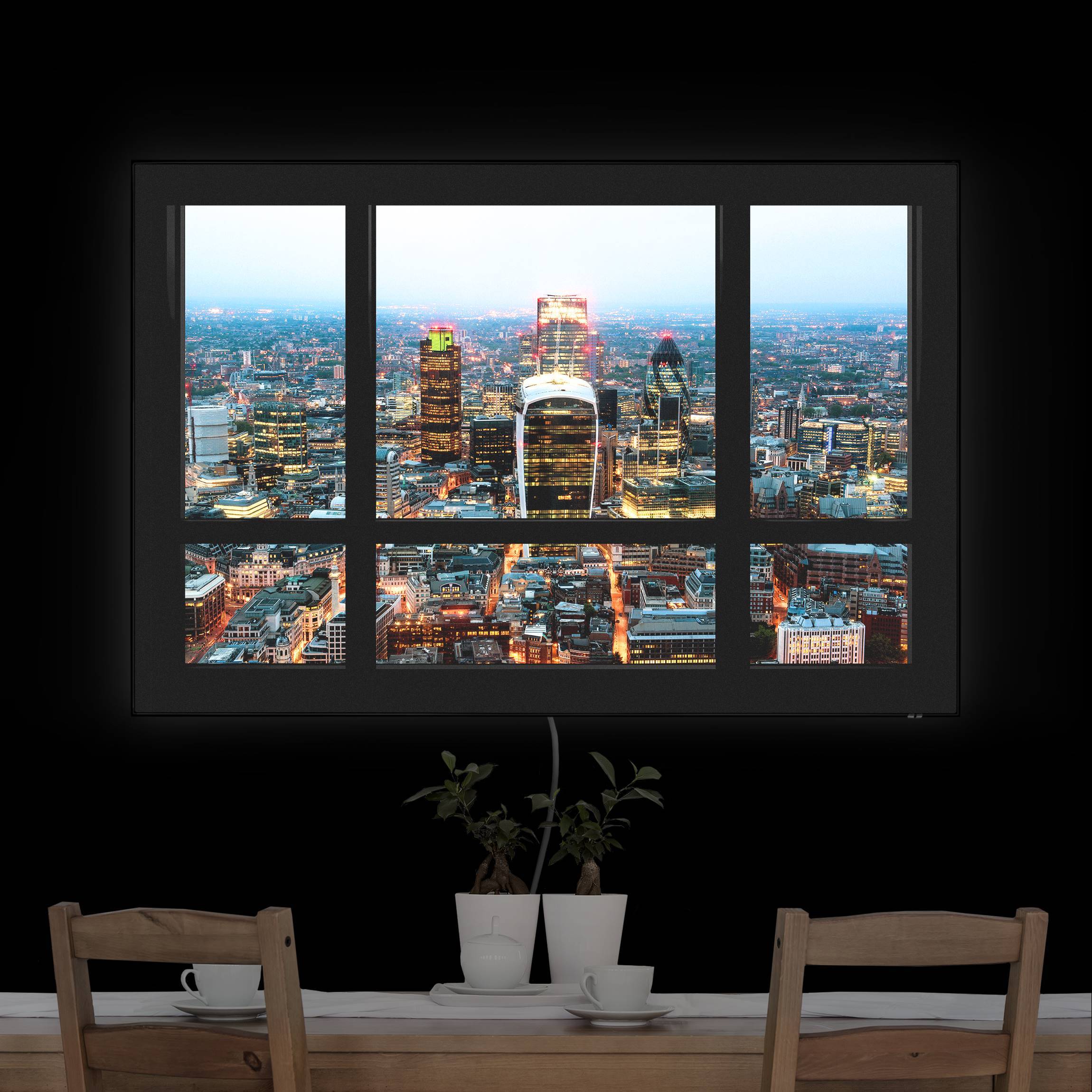 LED-Wechselbild Fensterblick auf beleuchtete Skyline von London günstig online kaufen