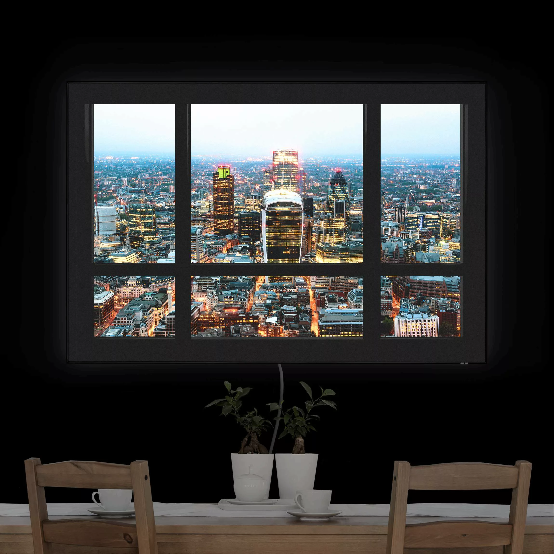 LED-Wechselbild Fensterblick auf beleuchtete Skyline von London günstig online kaufen