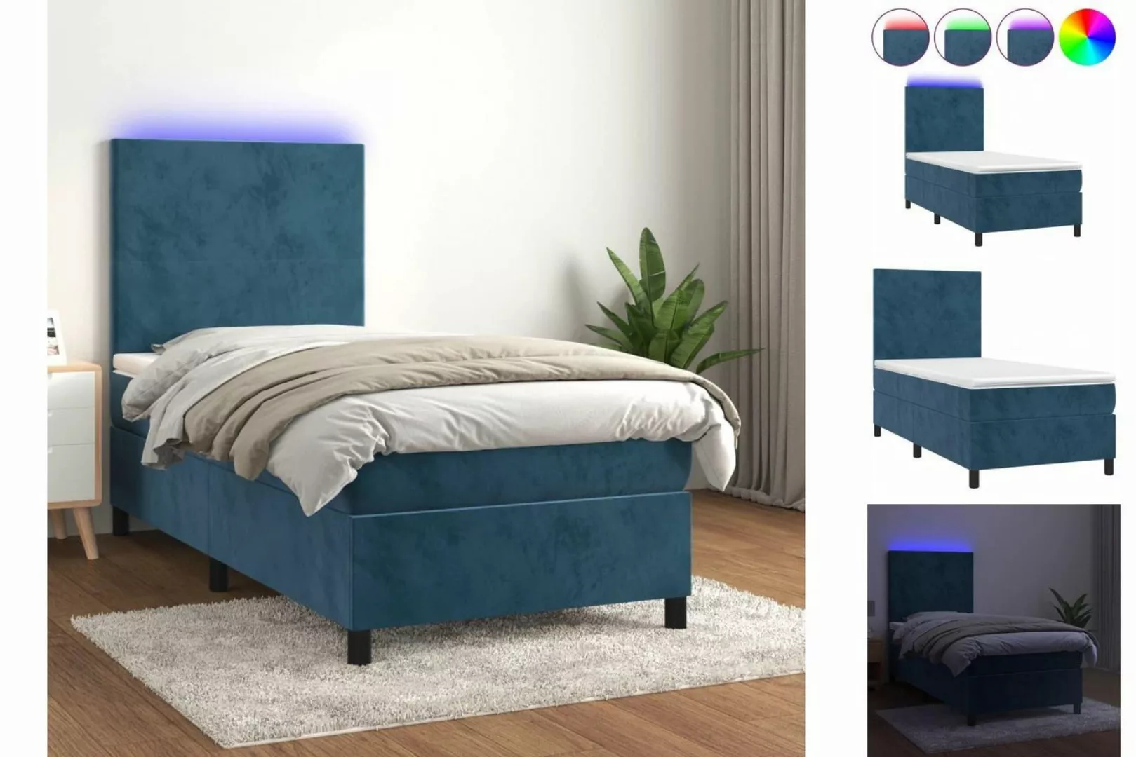 vidaXL Boxspringbett Boxspringbett mit Matratze LED Dunkelblau 80x200 cm Sa günstig online kaufen