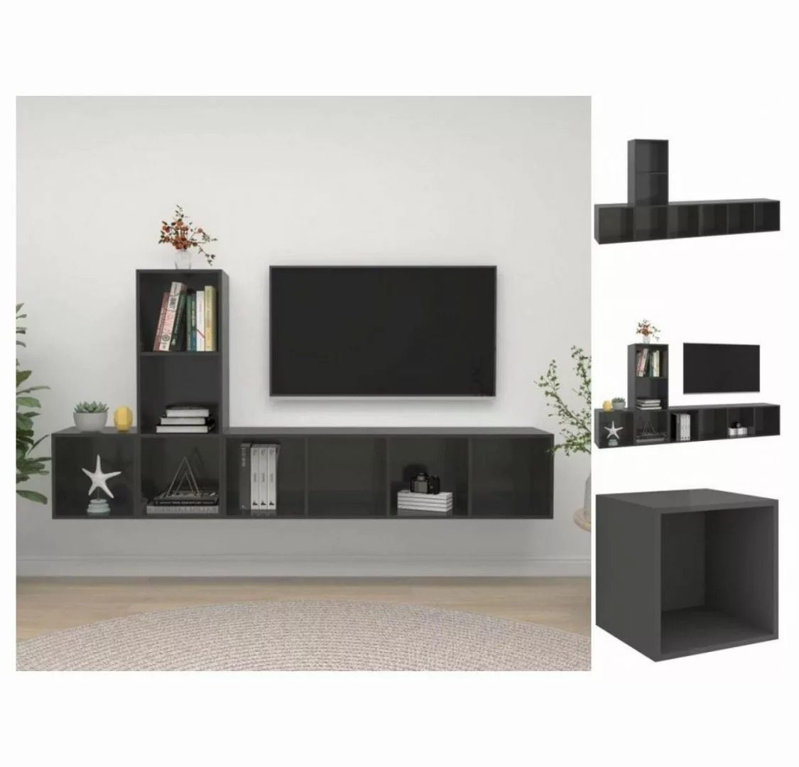 vidaXL Kleiderschrank 3-tlg TV-Schrank-Set Hochglanz-Grau Spanplatte günstig online kaufen