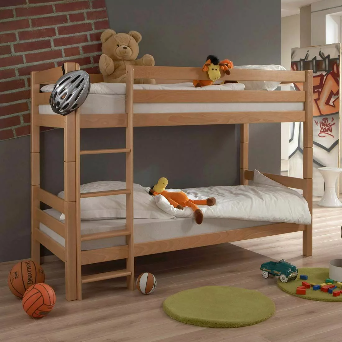 Ticaa Kinderbett Etagenbett LUPO Buche massiv 90 x 200 cm teilbar auf 2 Ein günstig online kaufen