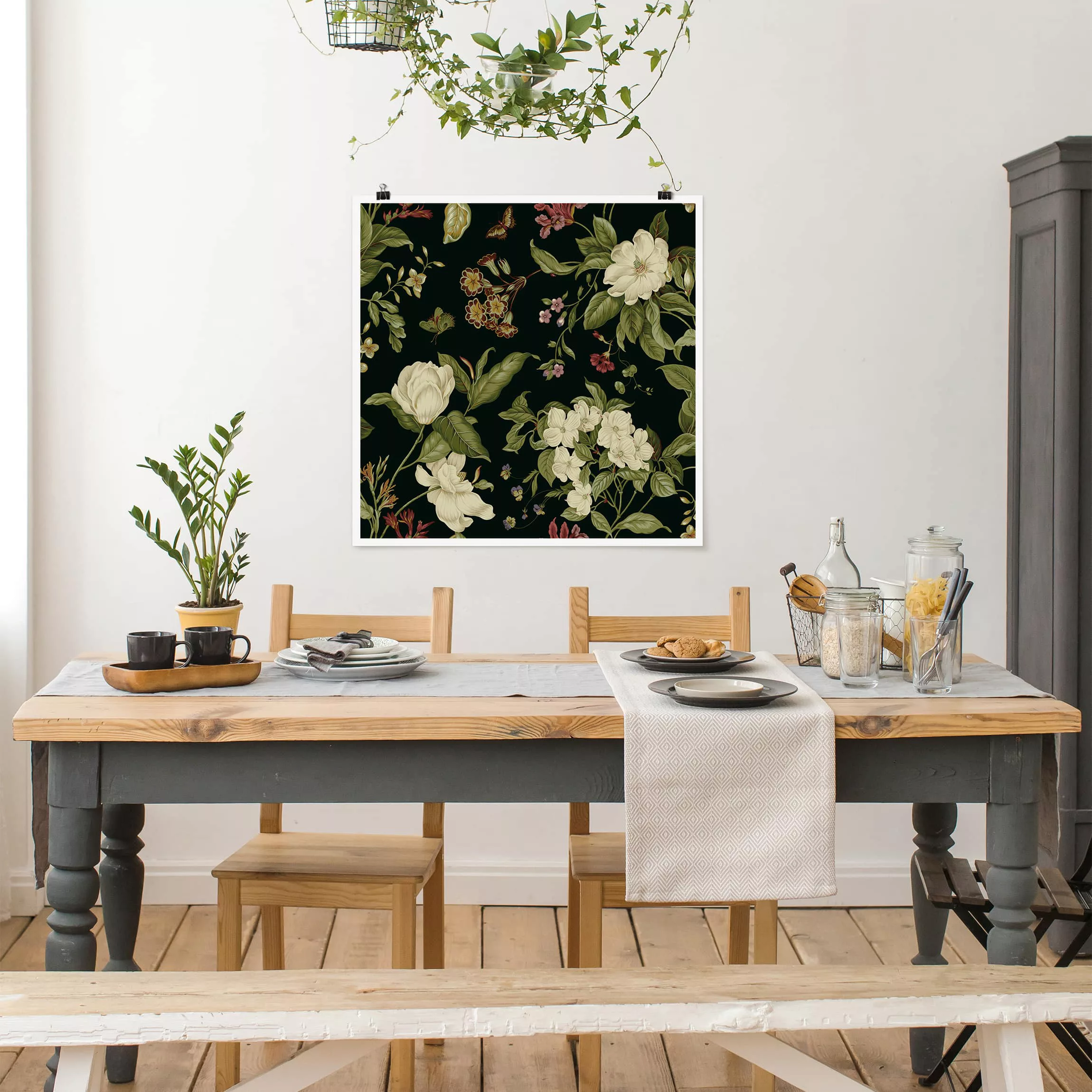 Poster Blumen - Quadrat Gartenblumen auf Schwarz I günstig online kaufen