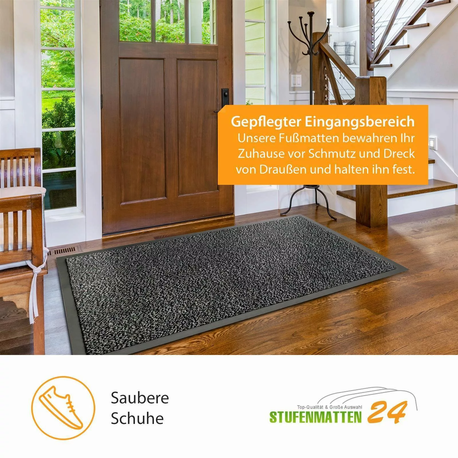 Metzker® Fußmatte Sauberlaufmatte hellgrau-schwarz meliert 60 günstig online kaufen