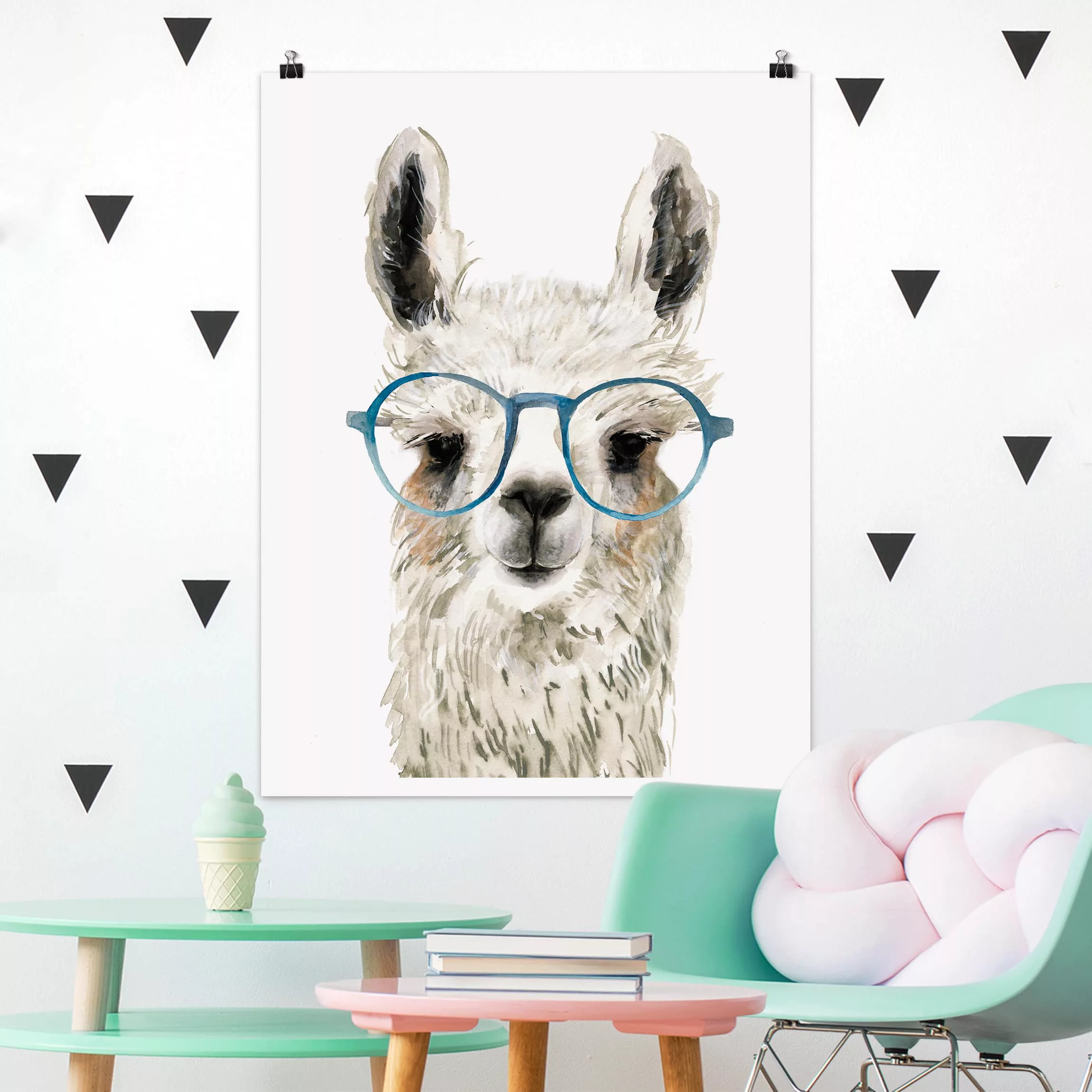 Poster Kinderzimmer - Hochformat Hippes Lama mit Brille III günstig online kaufen