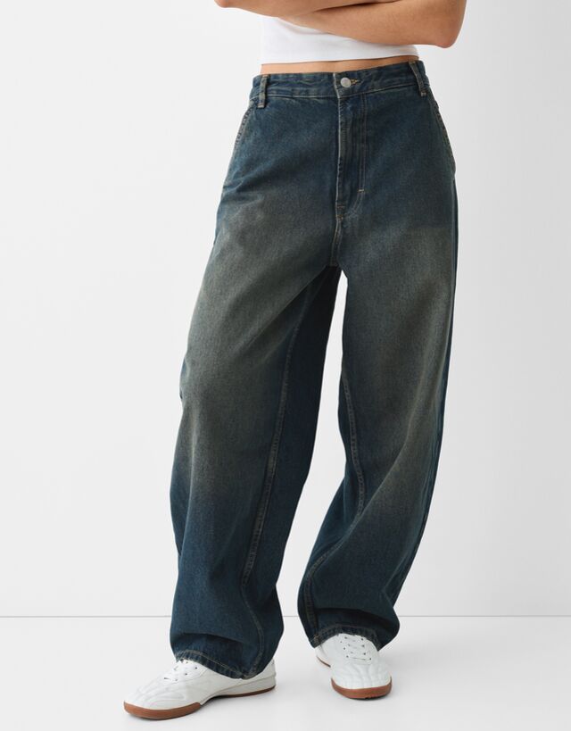 Bershka Skater-Fit-Jeans Im Washed-Look Damen 36 Grün günstig online kaufen