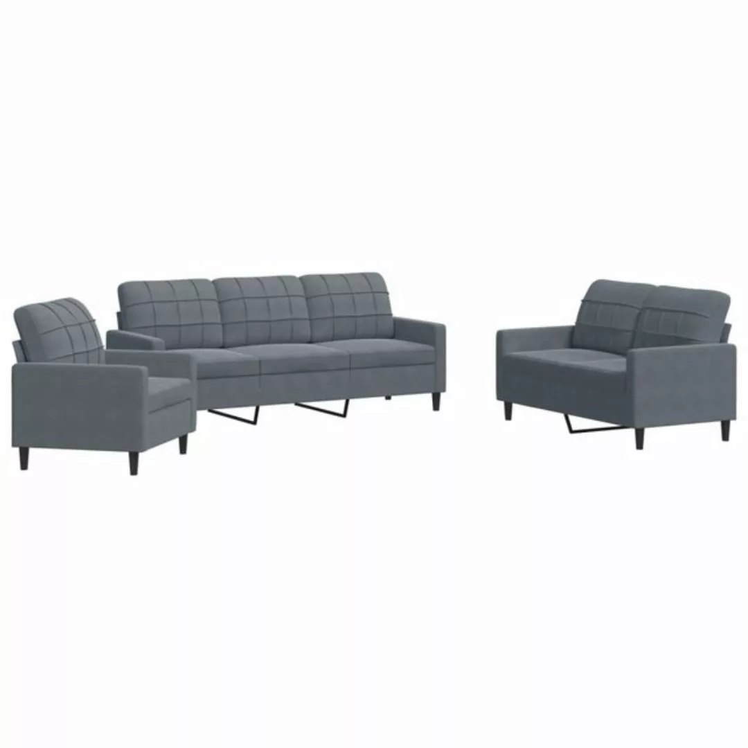 vidaXL Sofa 3-tlg. Sofagarnitur mit Kissen Dunkelgrau Samt günstig online kaufen