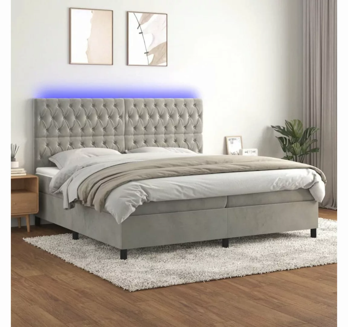 vidaXL Boxspringbett Boxspringbett mit Matratze LED Hellgrau 200x200 cm Sam günstig online kaufen