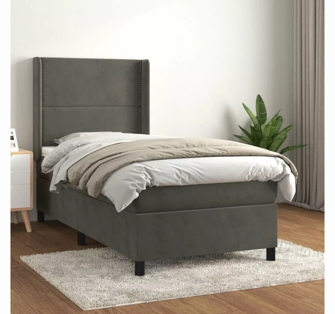 furnicato Bett Boxspringbett mit Matratze Dunkelgrau 90x200 cm Samt günstig online kaufen