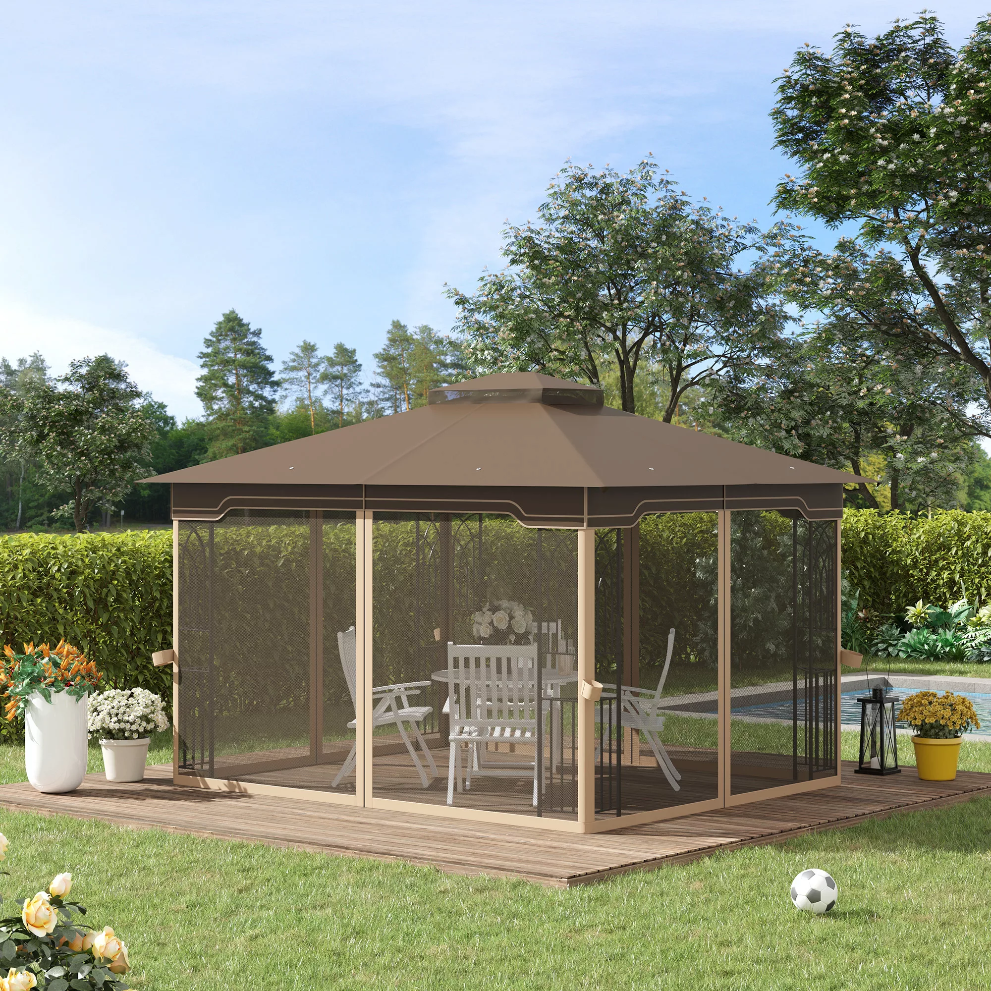 Outsunny Gartenpavillon 3,65x3m Festzelt mit Doppeldach und Moskitonetz aus günstig online kaufen