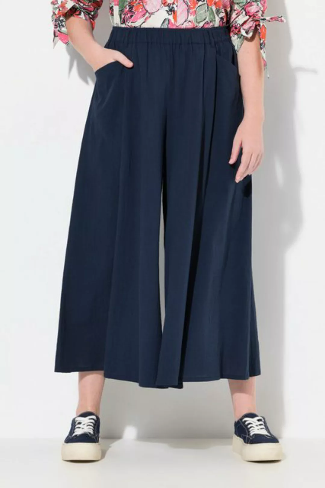 Ulla Popken Culotte 7/8-Hose weites Bein Elastikbund Biobaumwolle günstig online kaufen