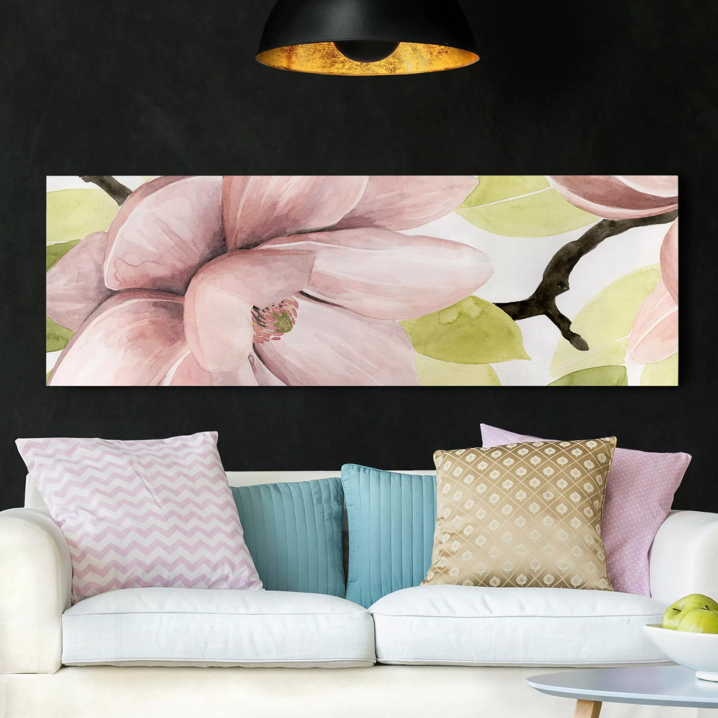 Leinwandbild Blumen - Panorama Magnolie errötet II günstig online kaufen