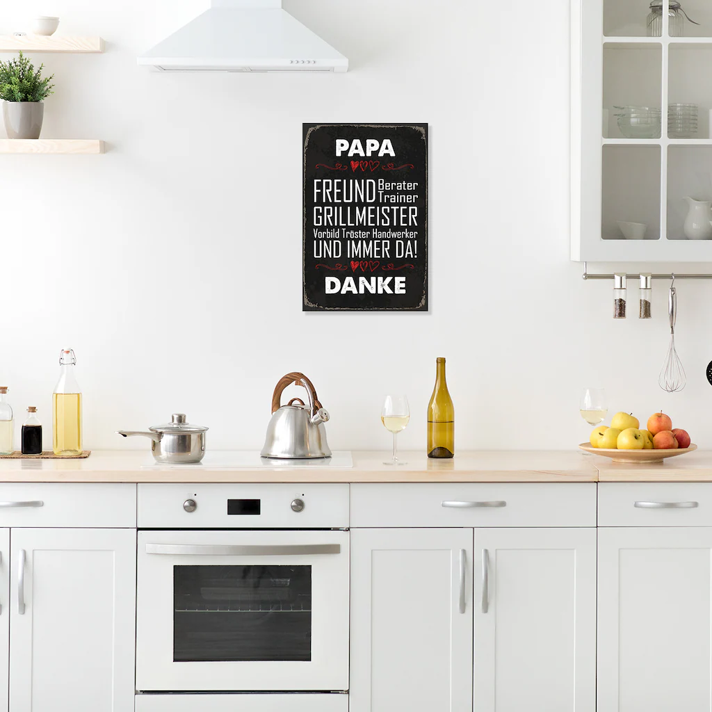 queence Metallbild "Papa Grillmeister Spruch Stahlschild Blechschild", Schr günstig online kaufen