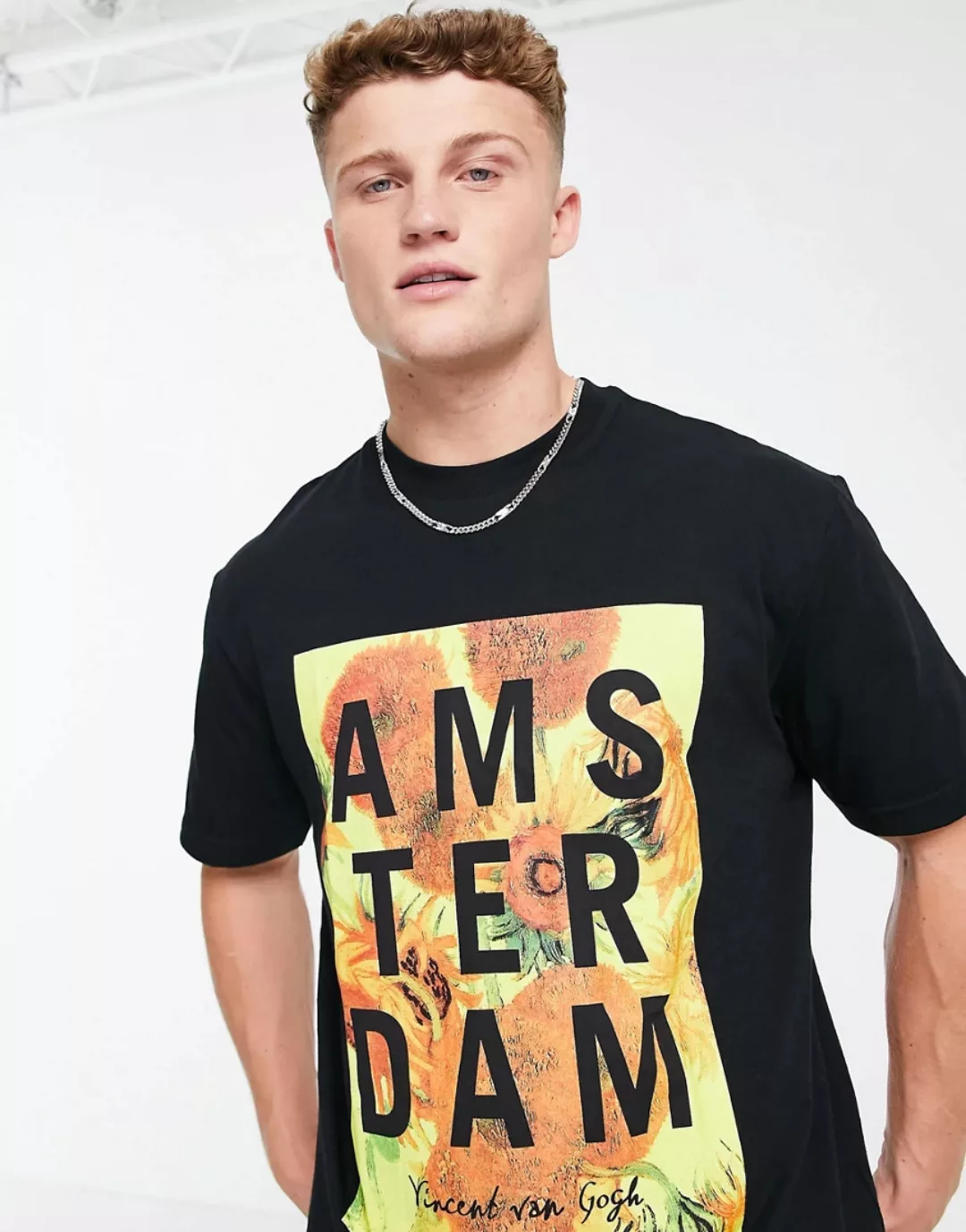 Topman – APOH – T-Shirt mit Sonnenblumenprint in Schwarz günstig online kaufen