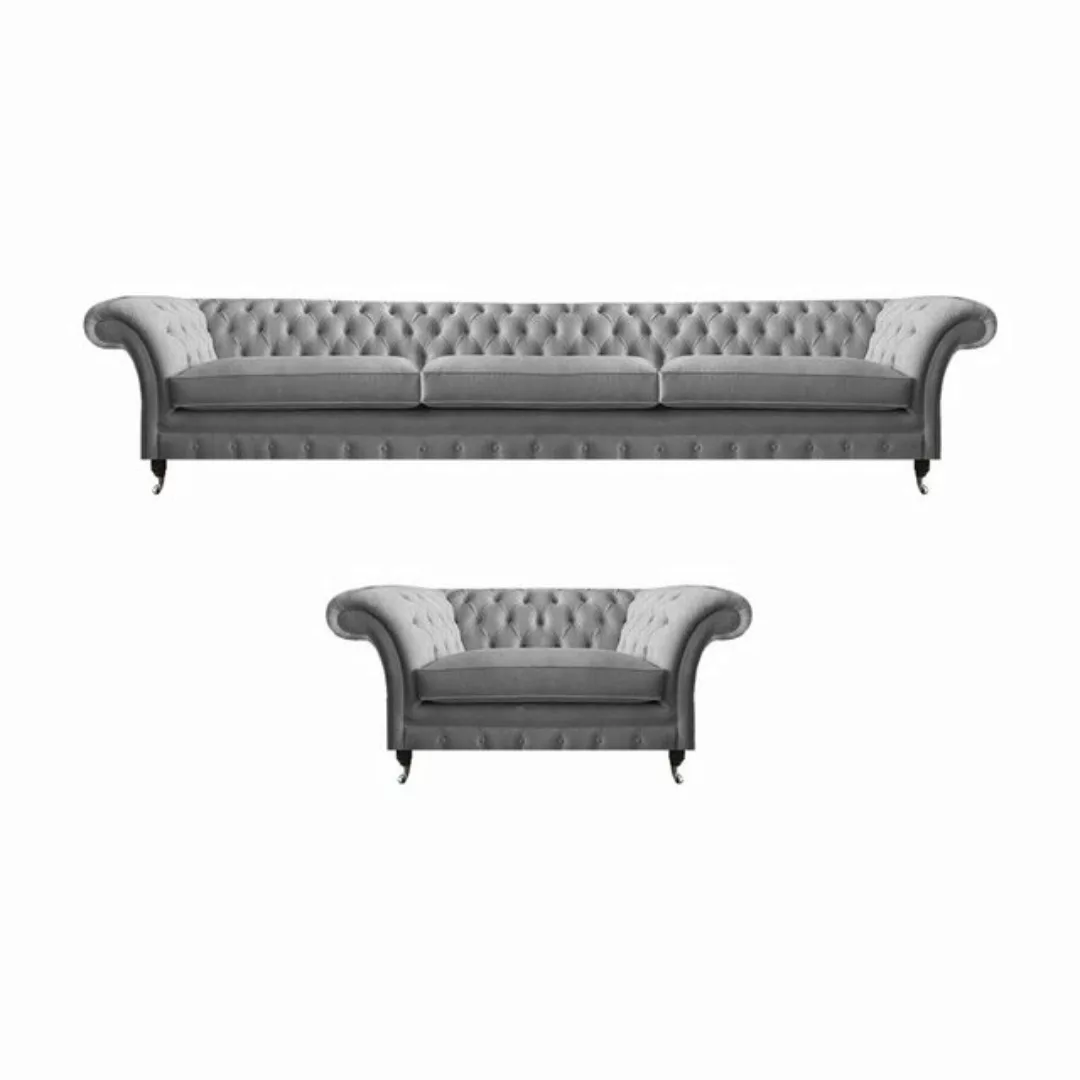 JVmoebel Chesterfield-Sofa Garnitur Grau Möbel Sofagarnitur Sofa Dreisitzer günstig online kaufen