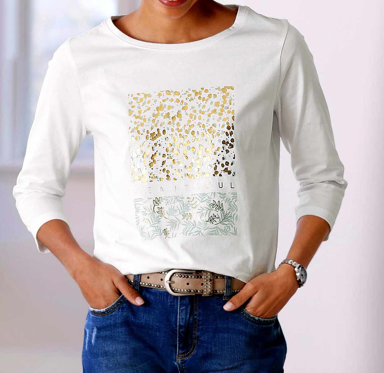 heine T-Shirt LINEA TESINI Damen Designer-Shirt, weiß-bedruckt günstig online kaufen