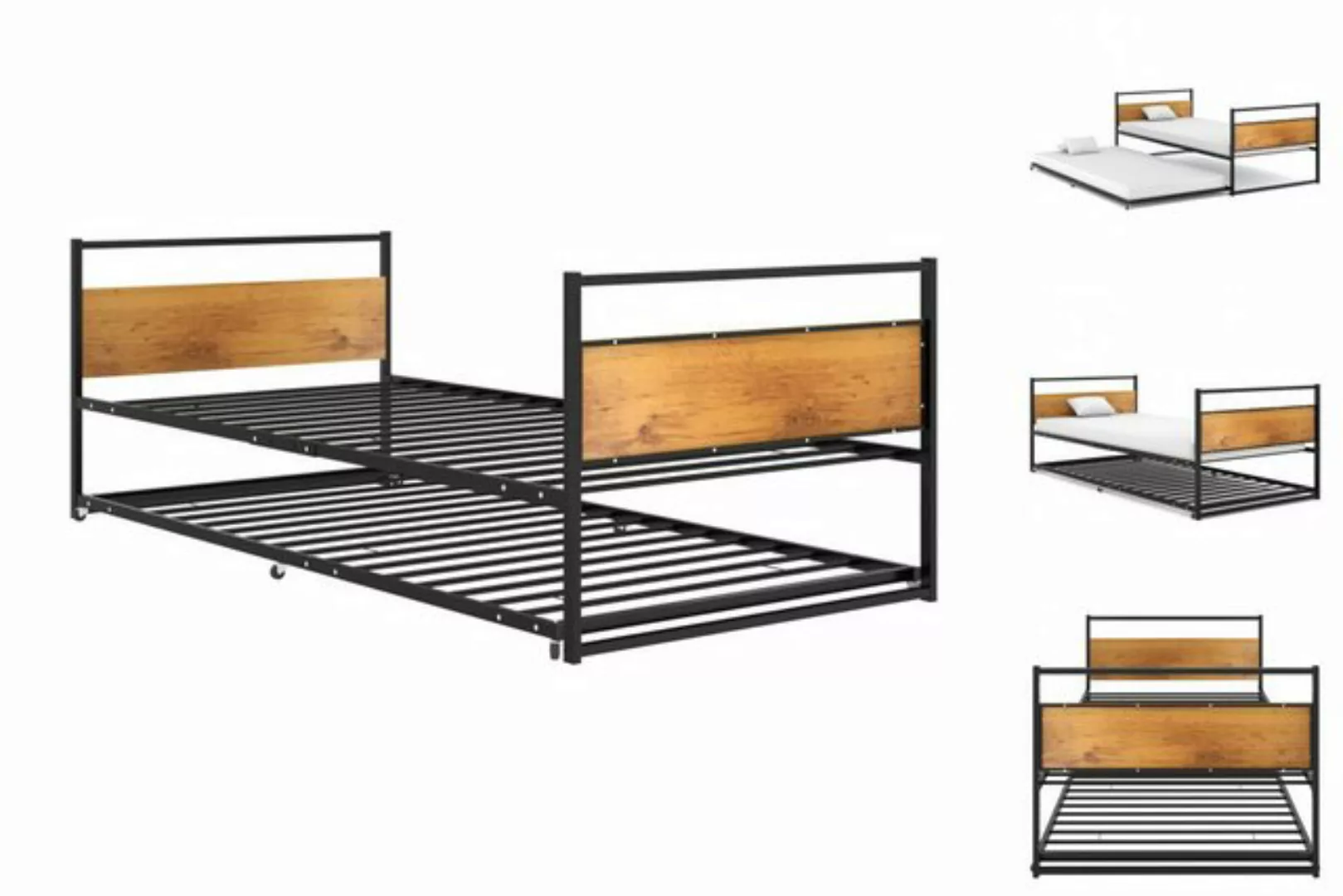 vidaXL Bettgestell Ausziehbett Schwarz Metall 90x200 cm Einzelbett Bett Bet günstig online kaufen